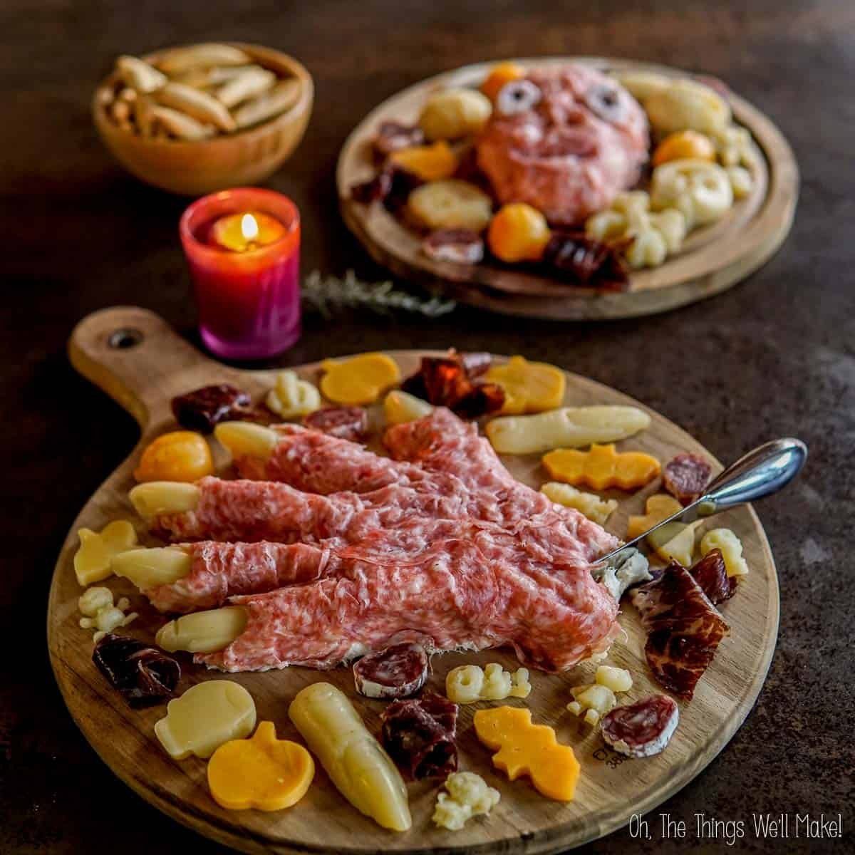 creepy halloween hand snack board