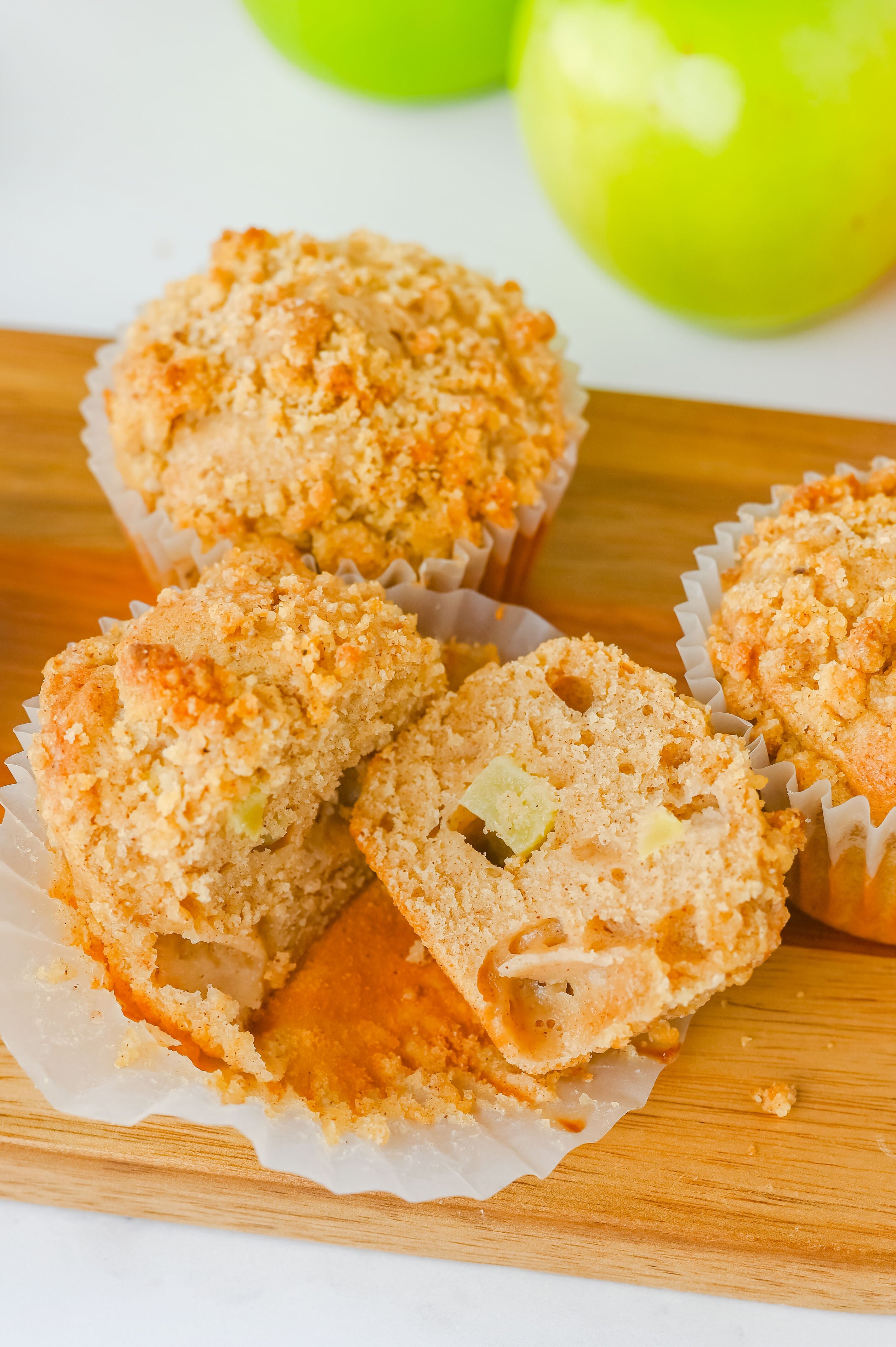 baked apple crumble muffins - one cut in half