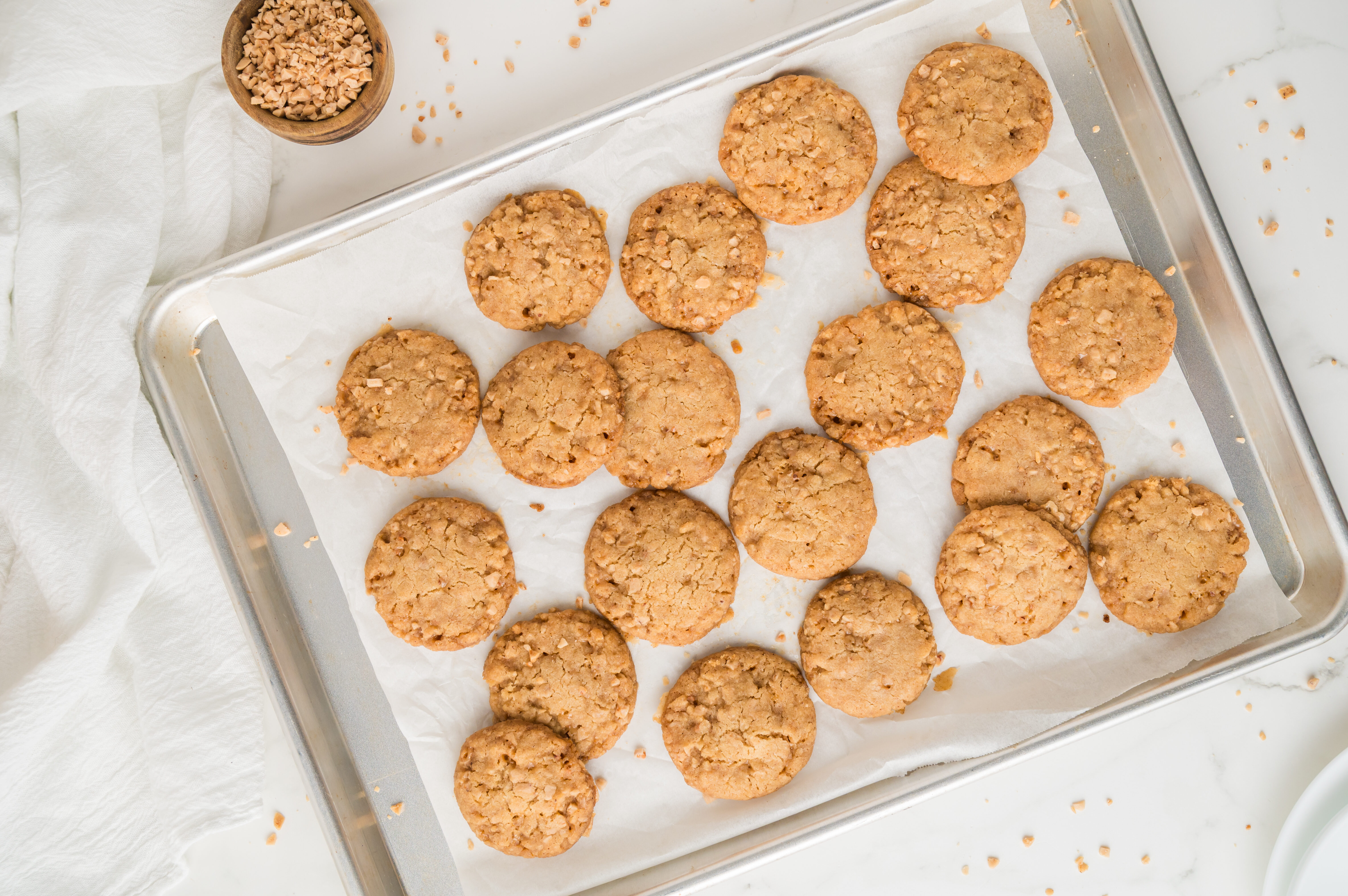 cookie sheet full of butter crisp cookies