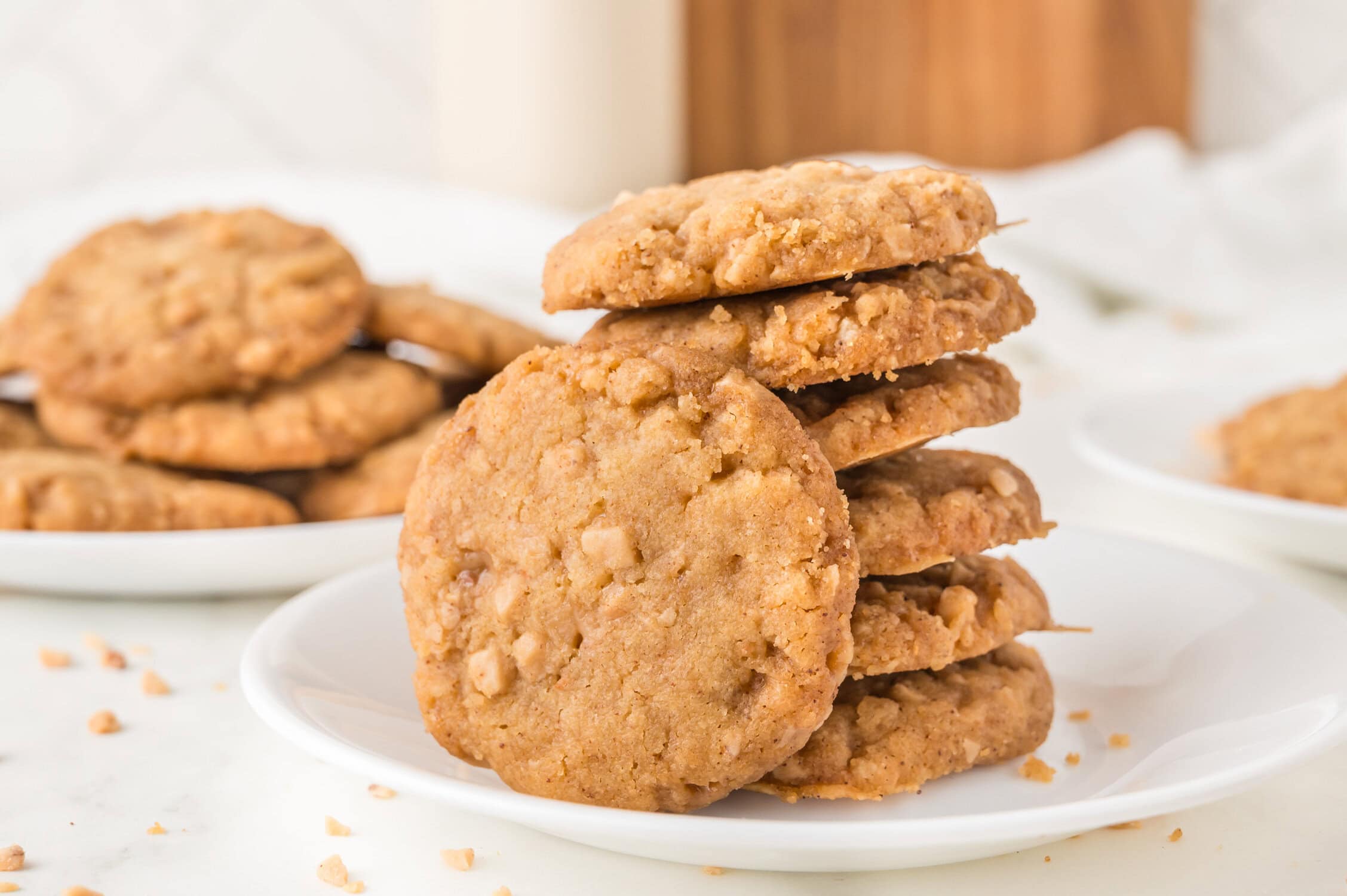 butter crunch cookies stacked on a plate