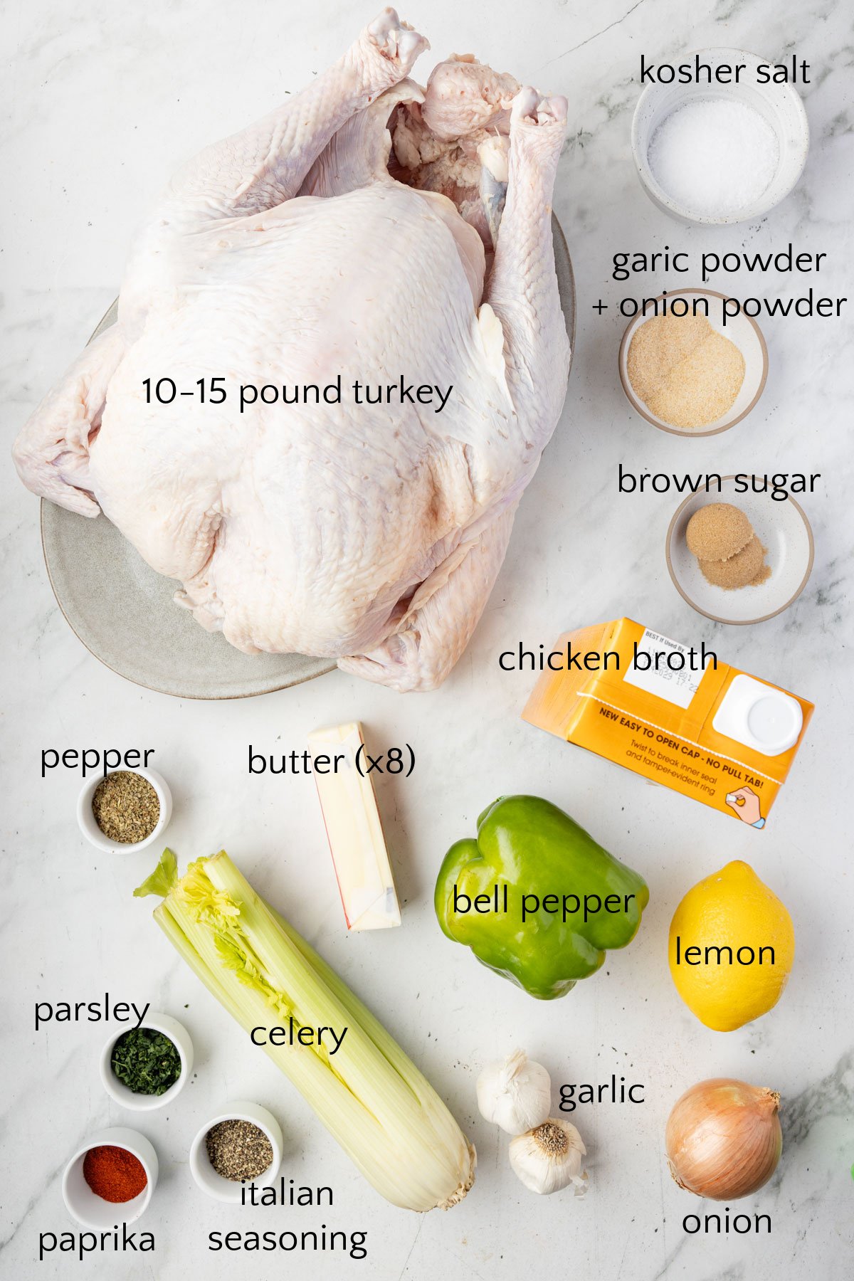 cajun turkey ingredients on a white surface