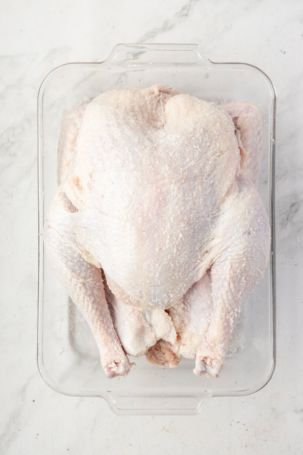 whole turkey covered in salt for a dry brine