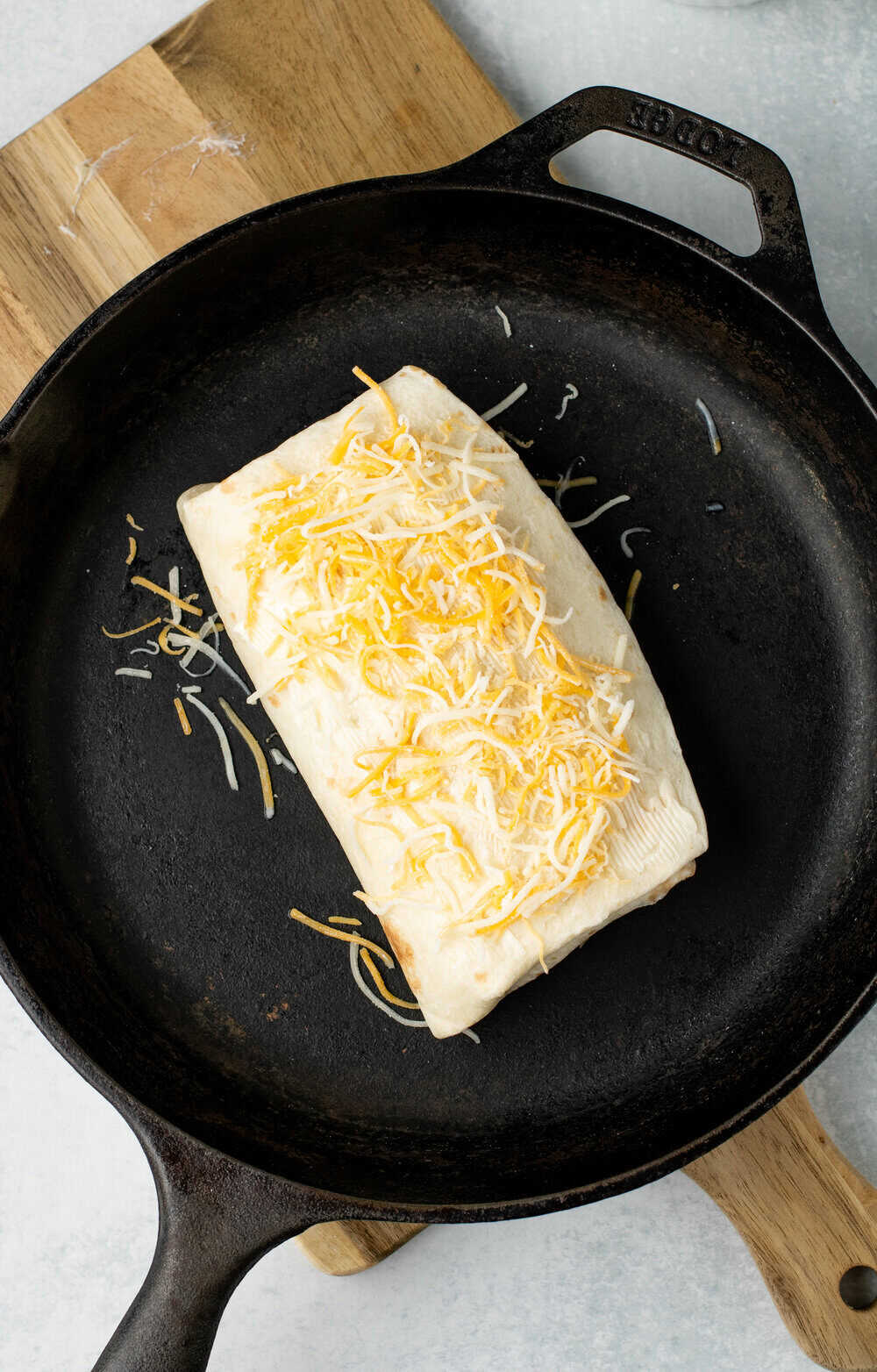 burrito in a cast iron skillet