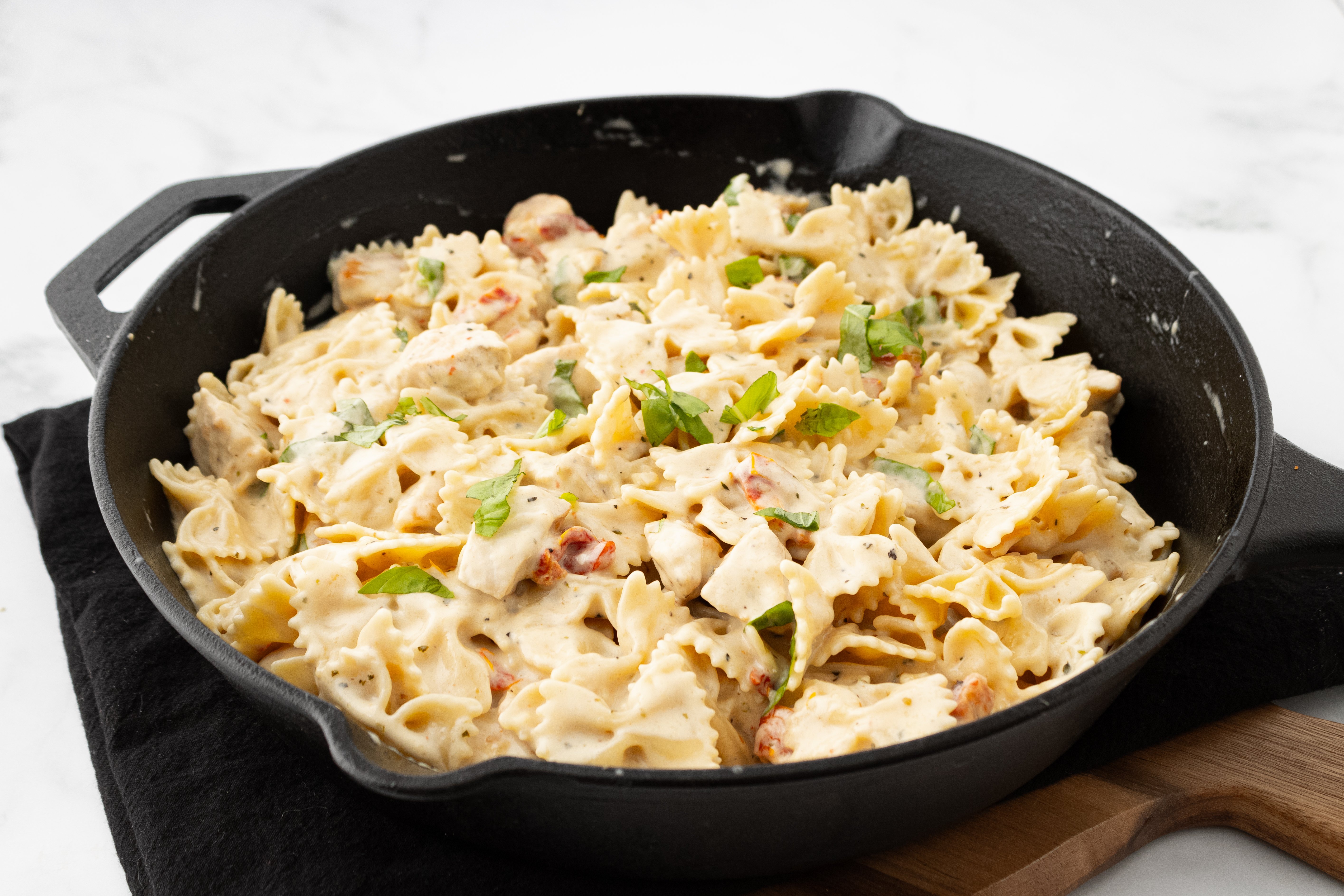 marry me chicken pasta in cast iron skillet