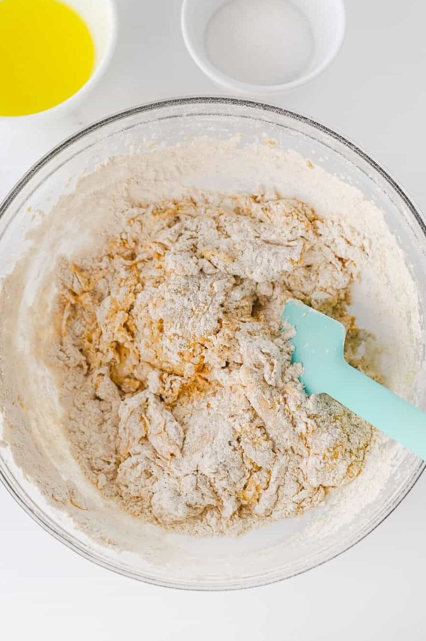 adding dry to wet ingredients