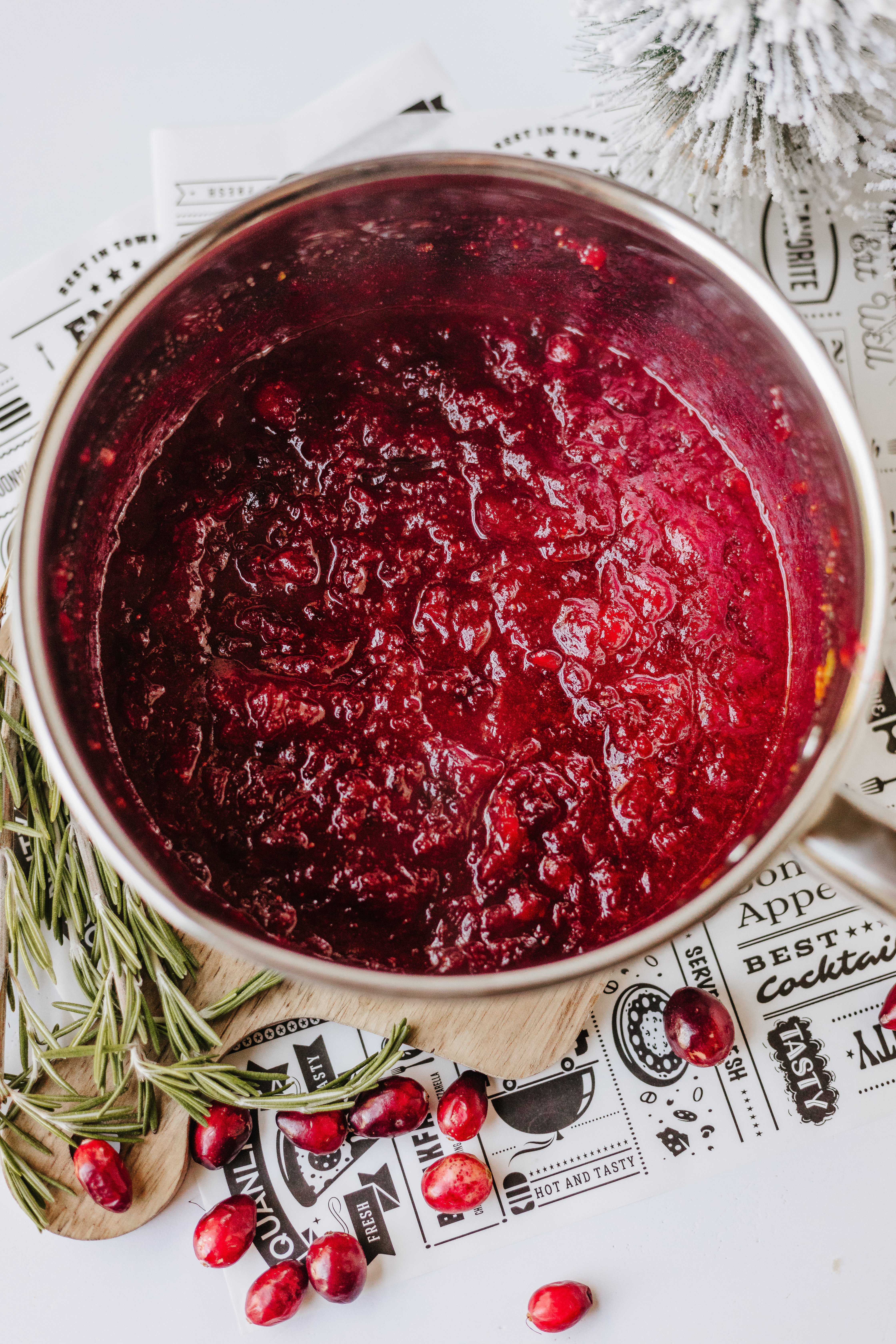 finished cranberry jam in a pot