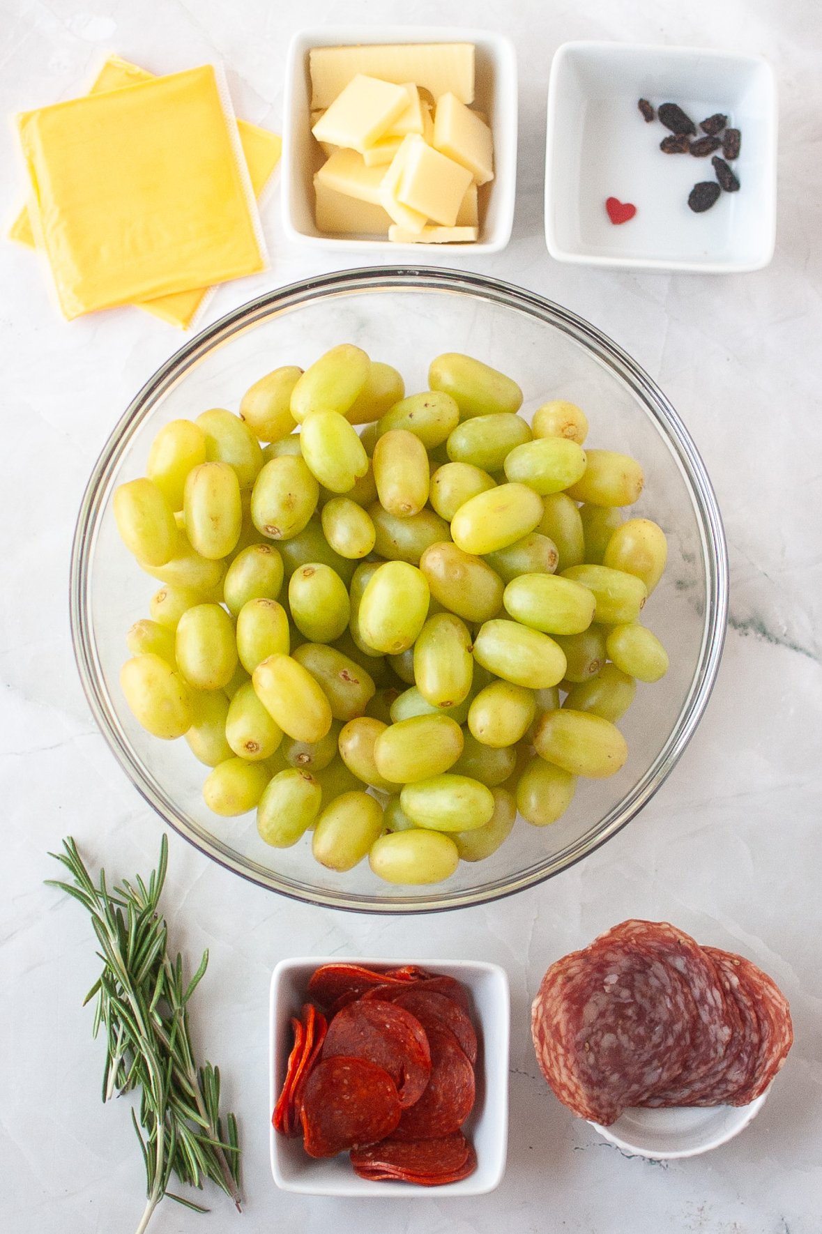 ingredients for grinch charcuterie board
