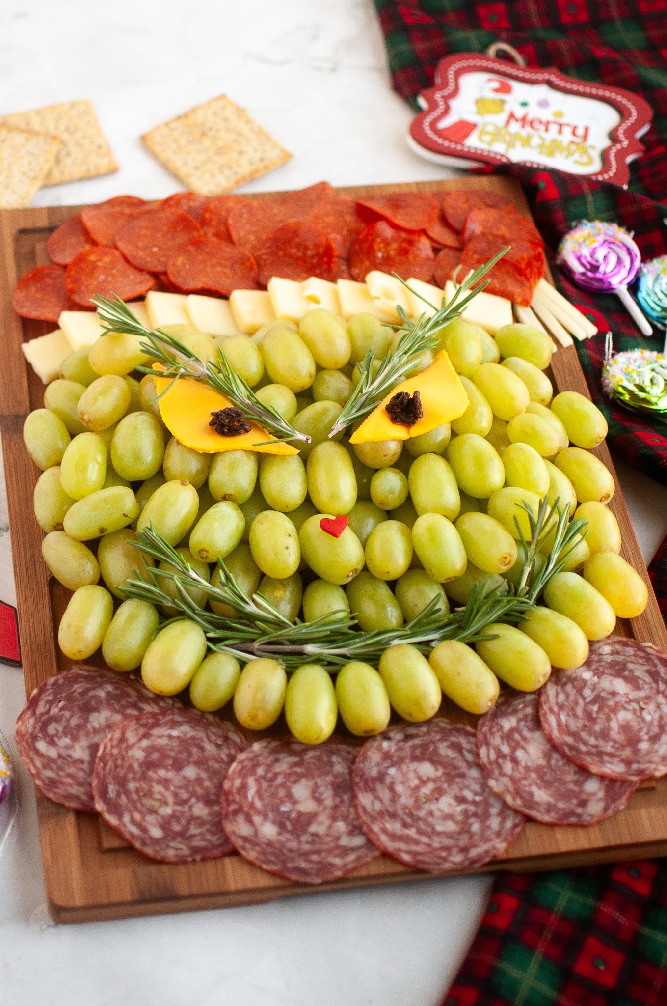 grinch face charcuterie board