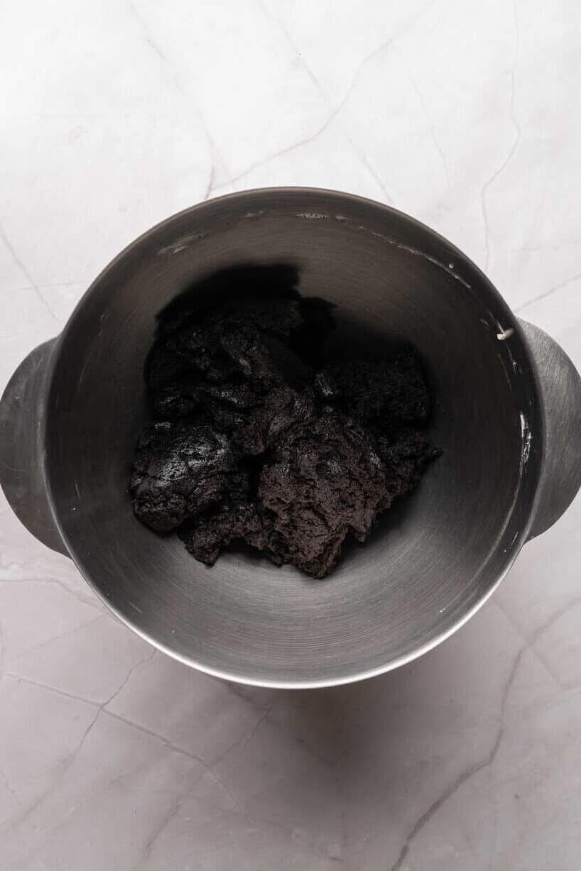 oreo balls dough in mixer bowl