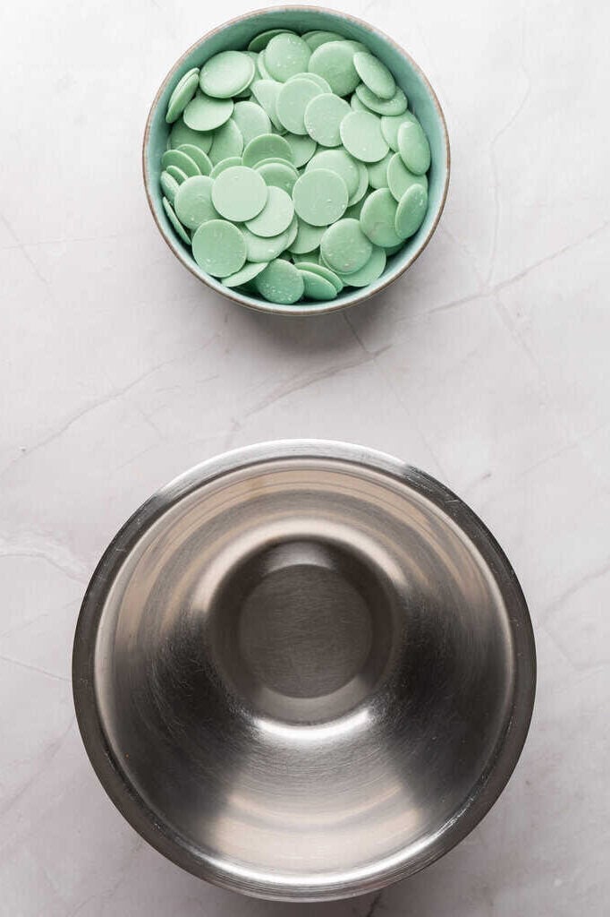 green candy melts in bowl