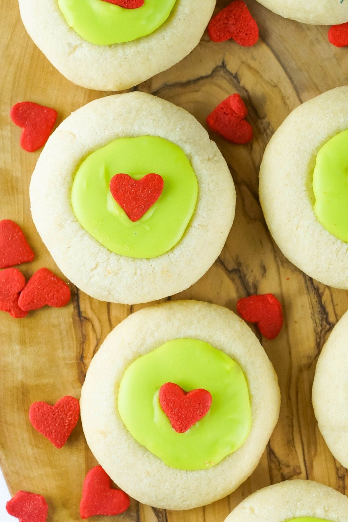 grinch thumbprint cookies
