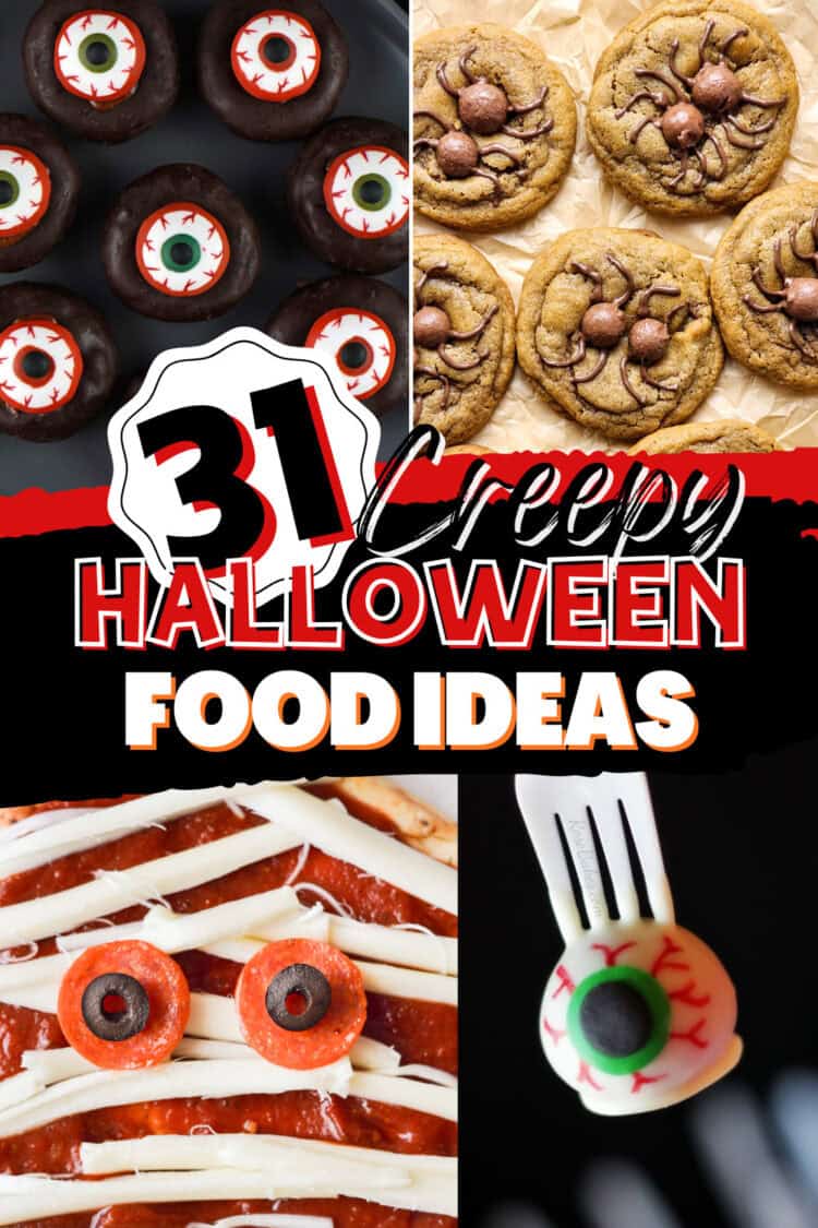 collage of halloween food ideas with text overlay "31 spooky halloween foods"