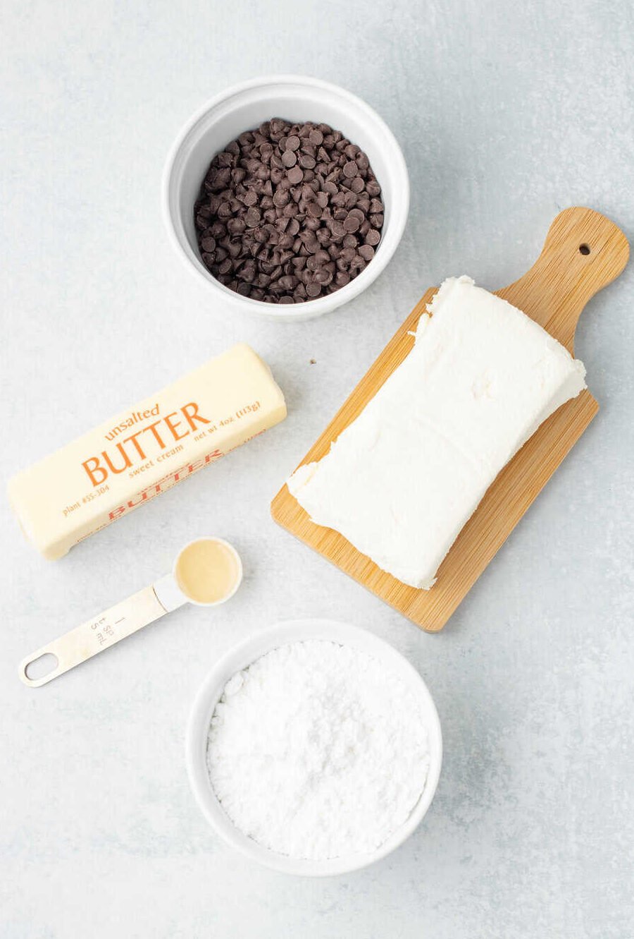 ingredients for cream cheese dip with chocolate chips