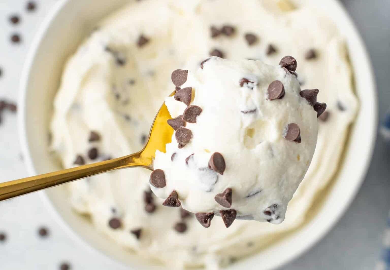 chocolate chip cheesecake dip in a white bowl