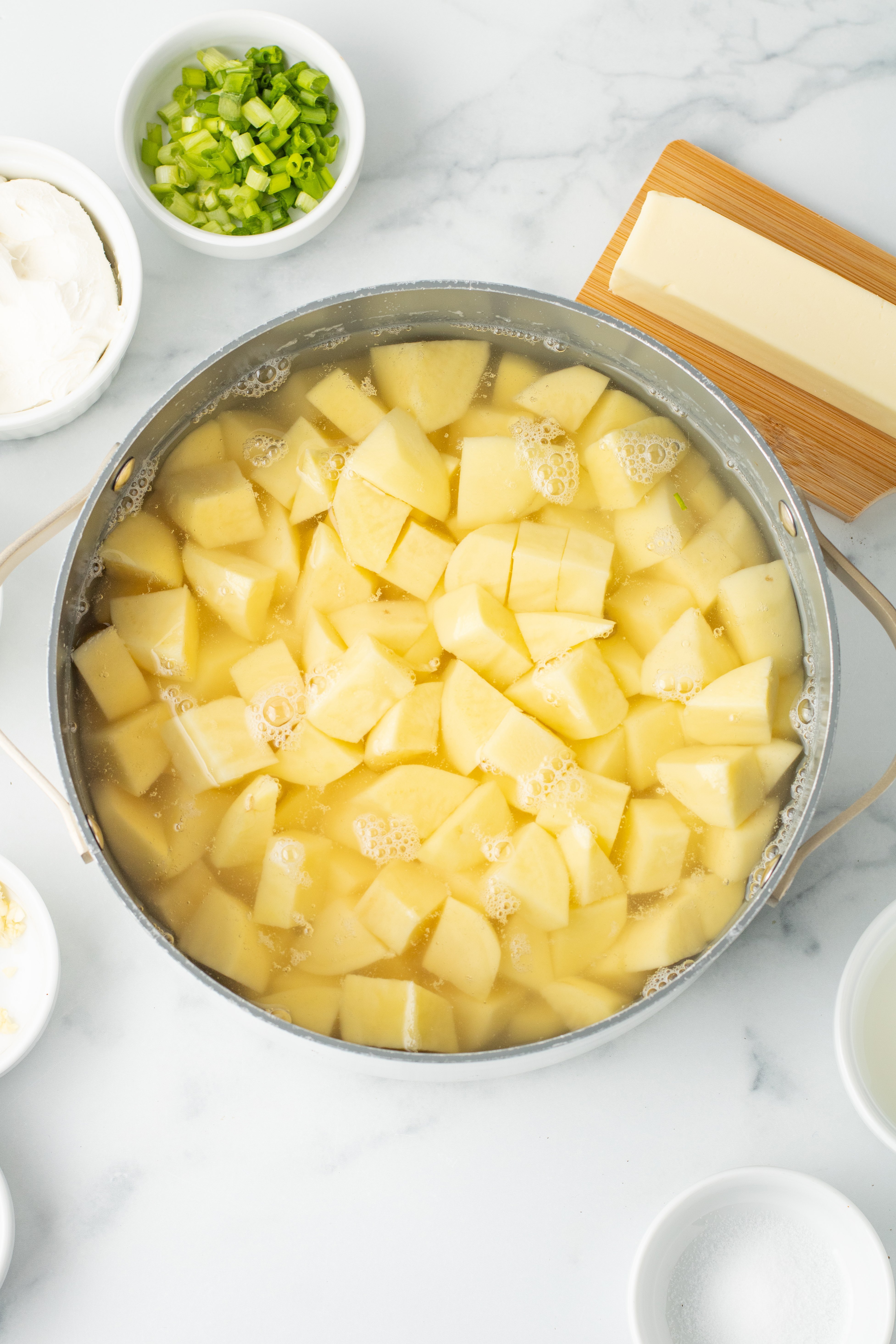 cubed potatoes in a large pot