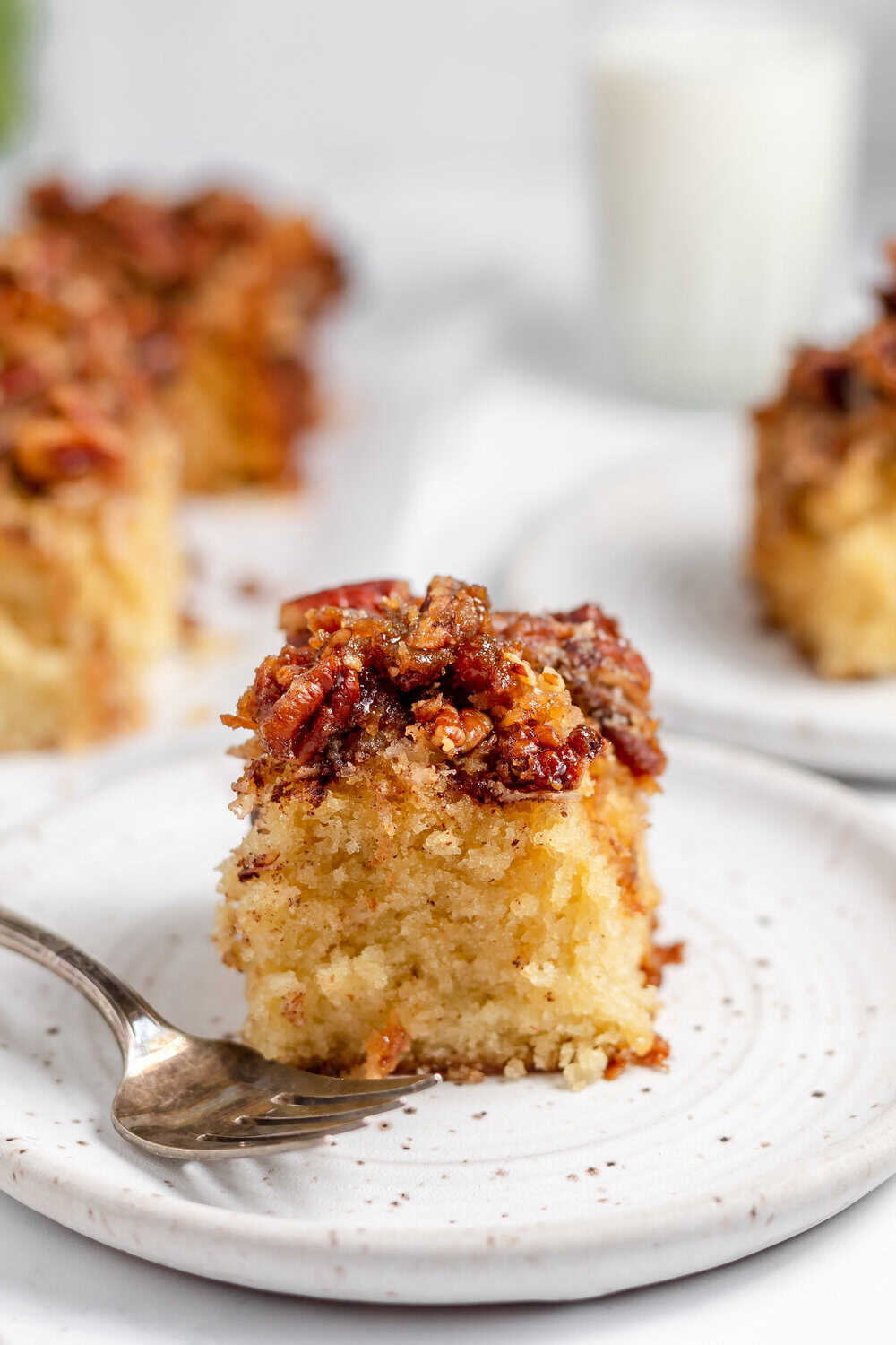 slice of pecan upside-down cake
