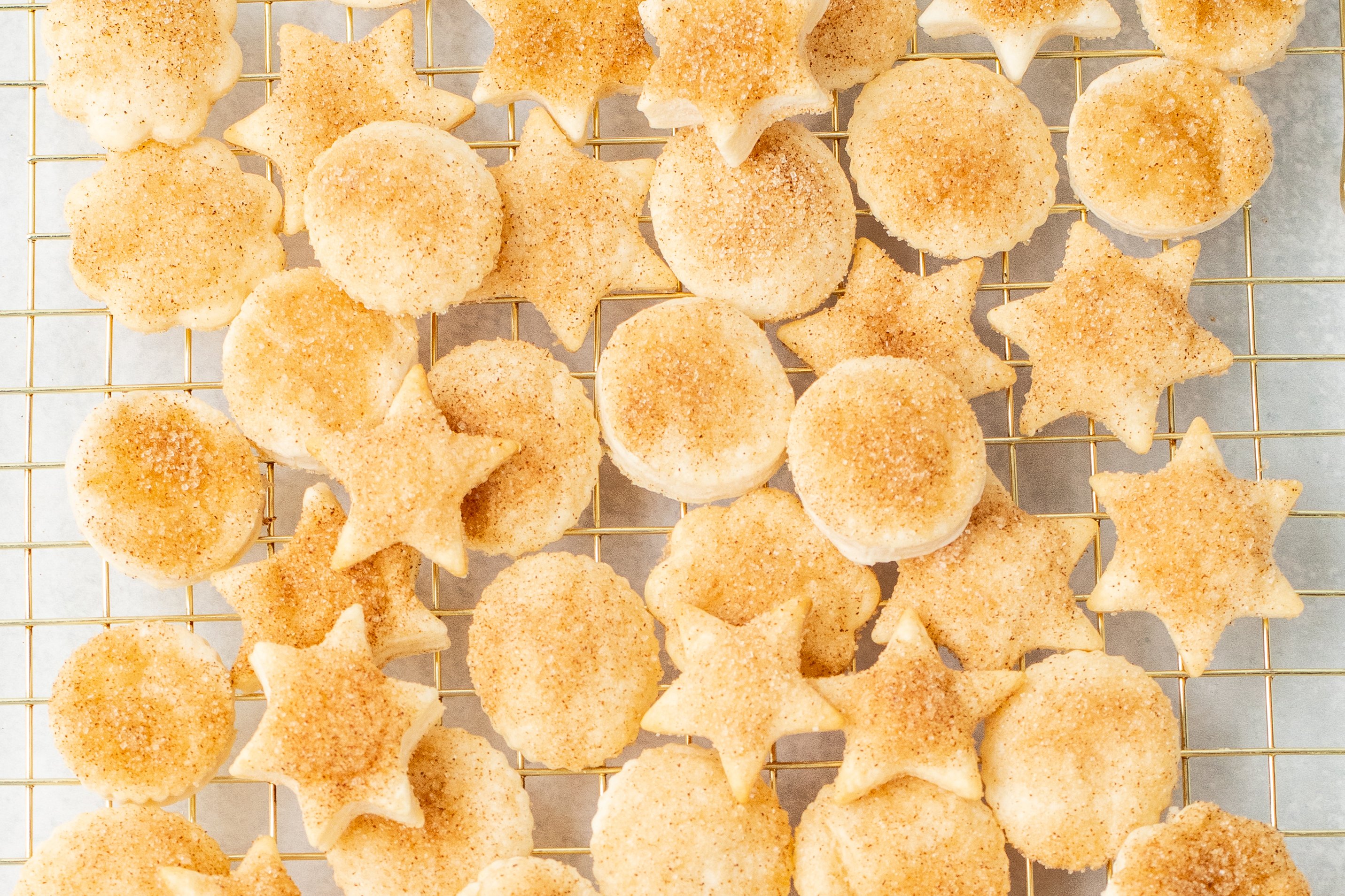 pie crust cookies on a cooling rack