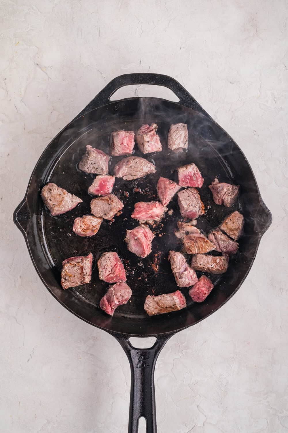 steak bites in cast iron skillet