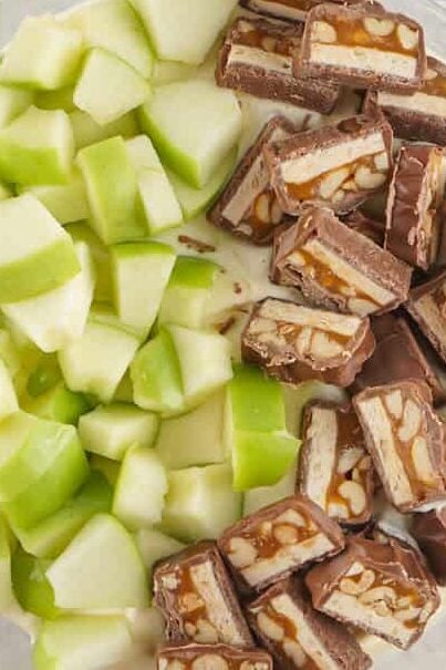 chopped Snickers bars and green apples