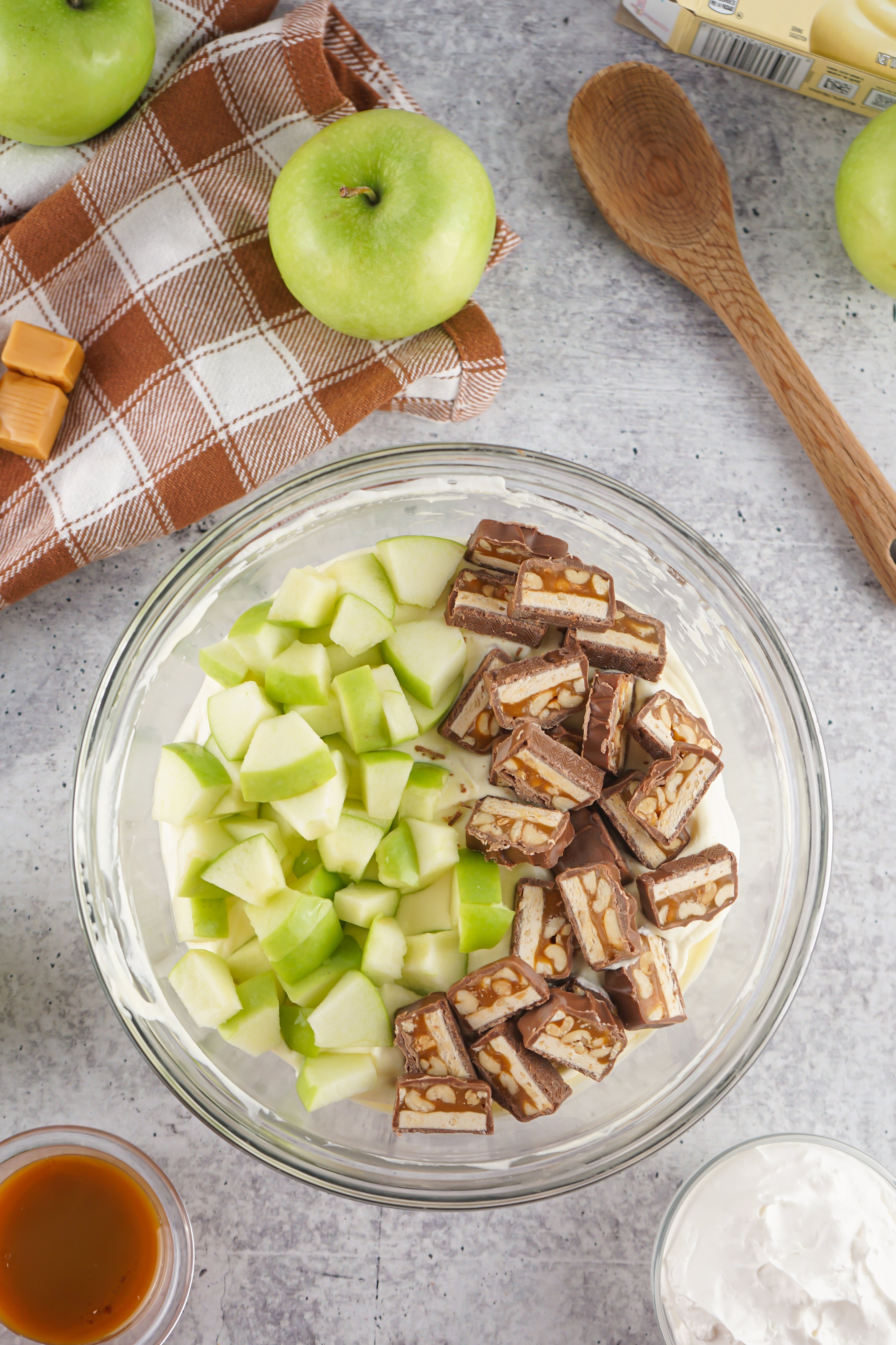 chopped Snickers bars and green apples