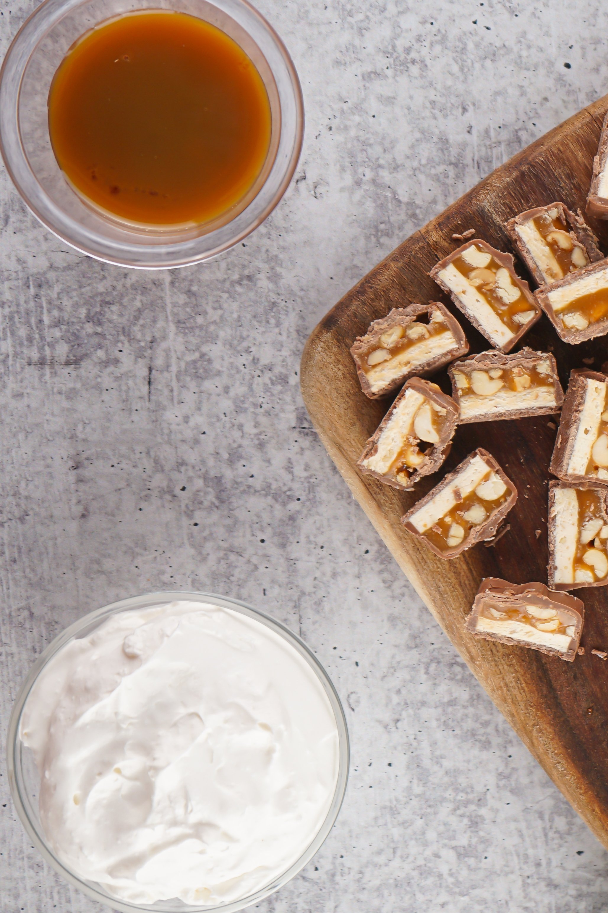 reserved Snickers bars, whipped cream and caramel