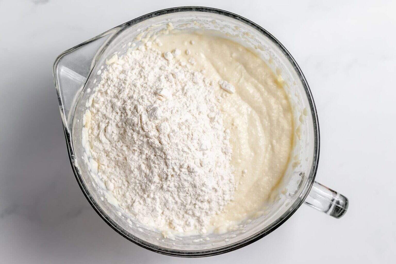 remaining flour added to batter bowl