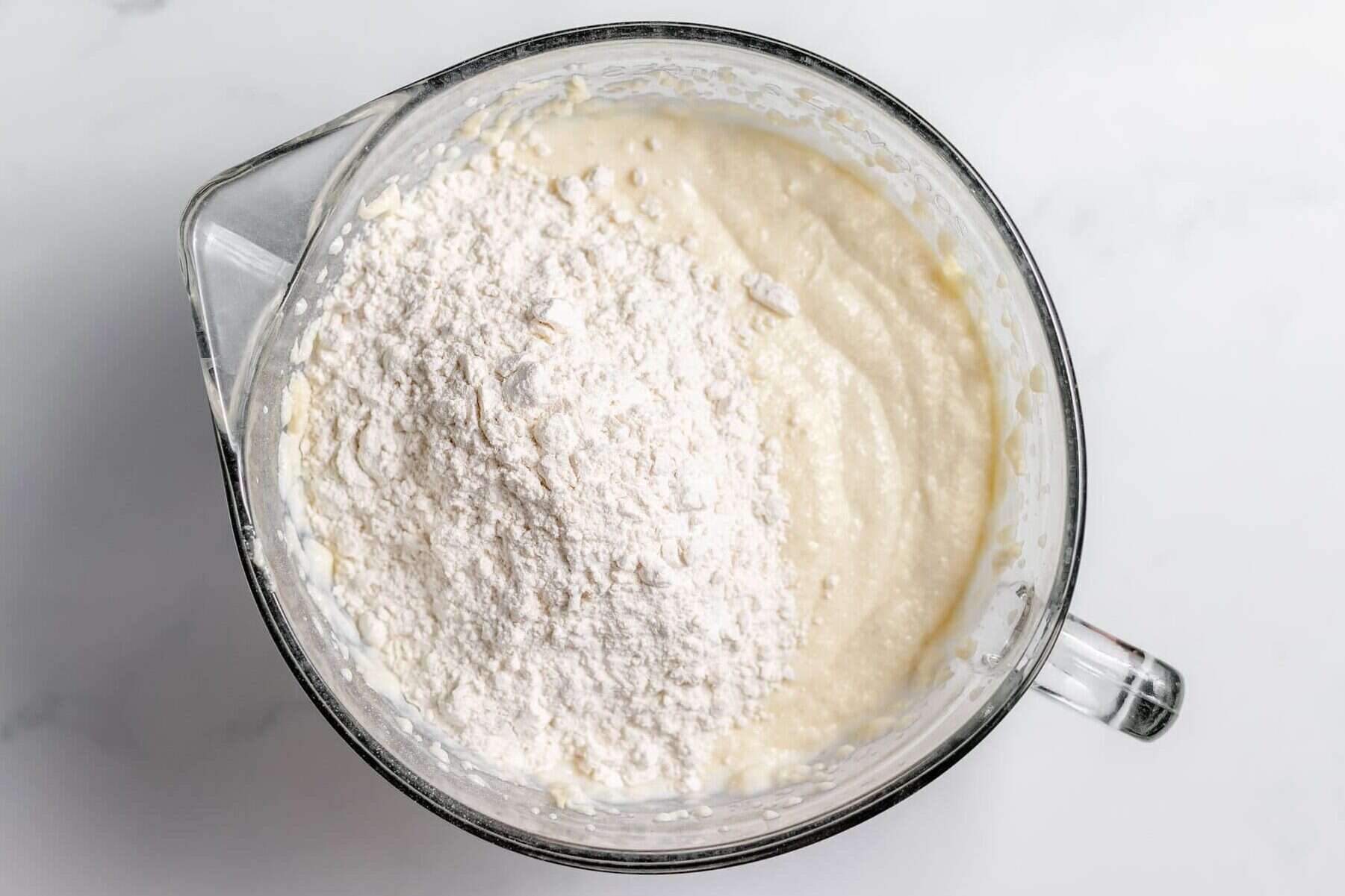remaining flour added to batter bowl