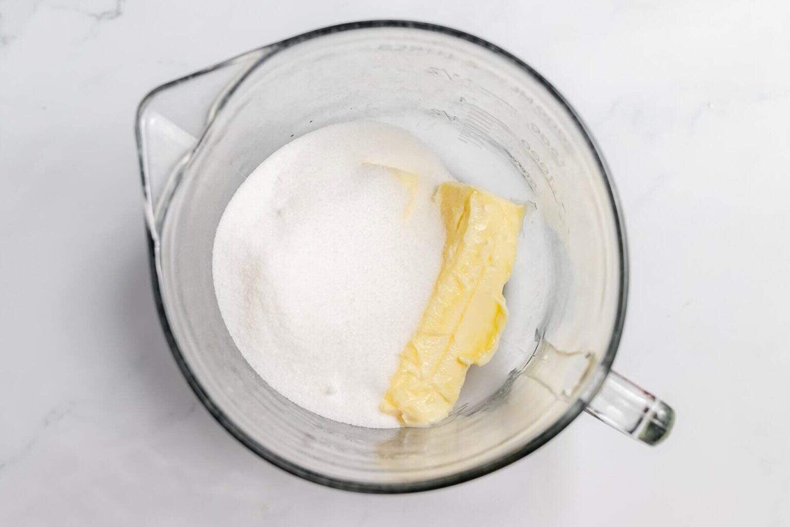 butter and sugar in a mixing bowl