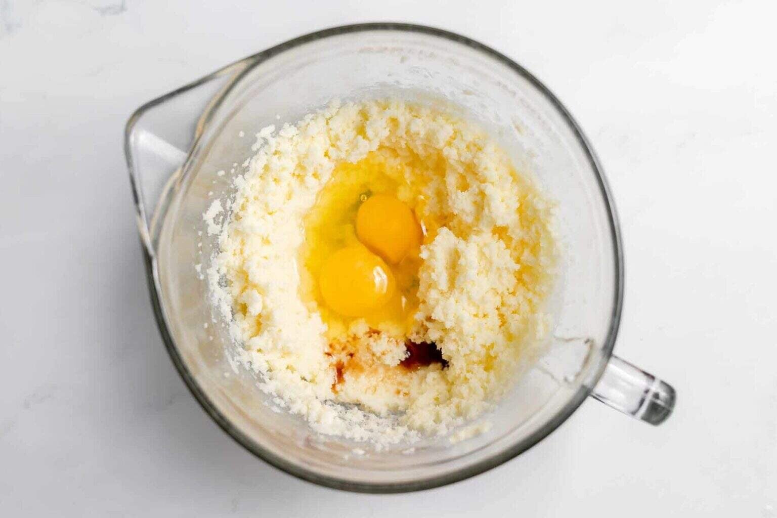 vanilla added to butter, eggs and sugar