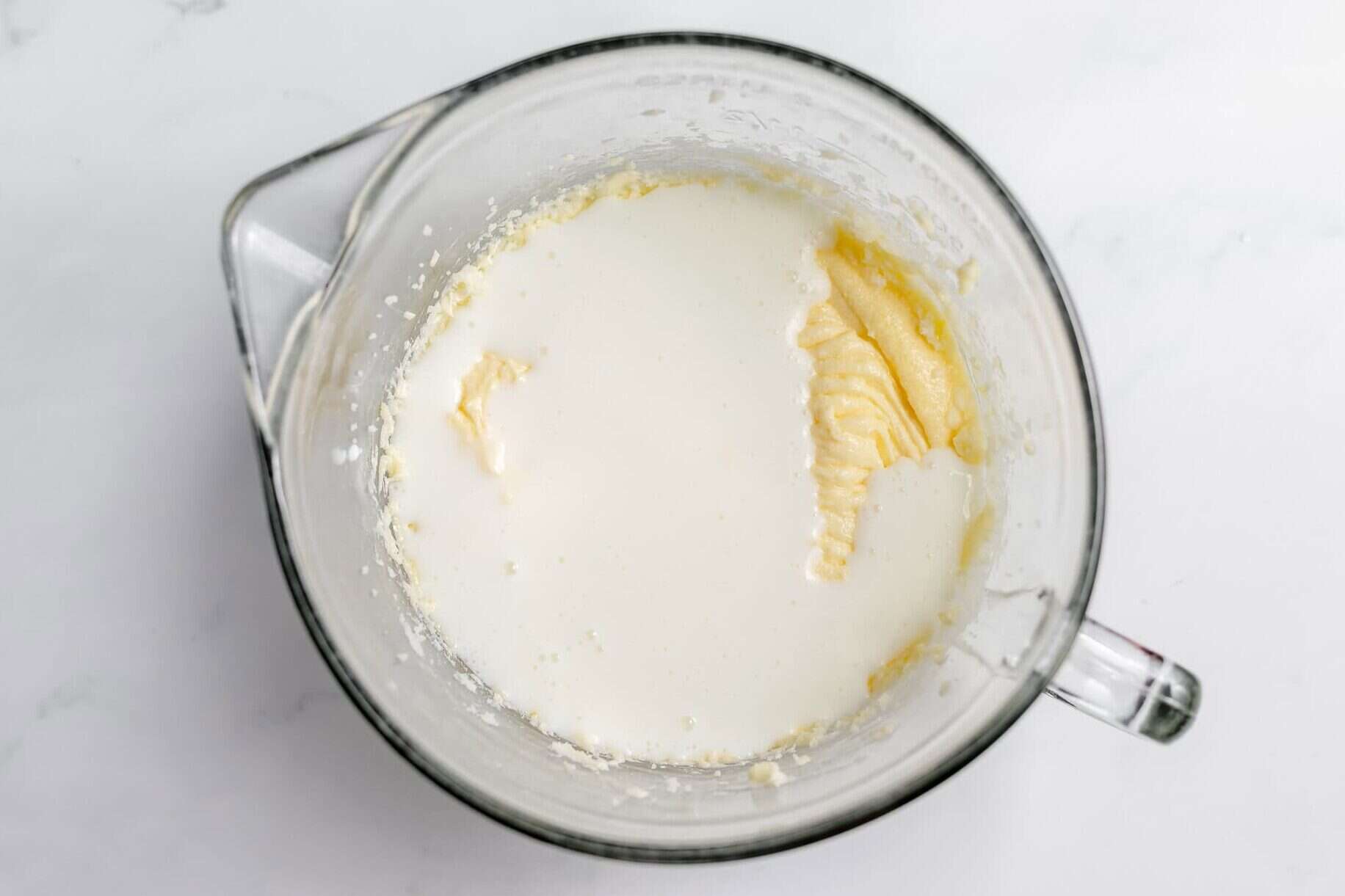 buttermilk poured over butter mixture