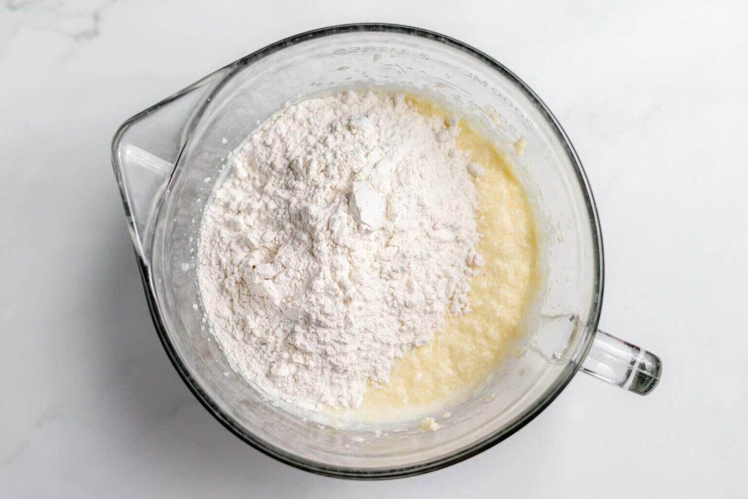half the flour mixture added to batter