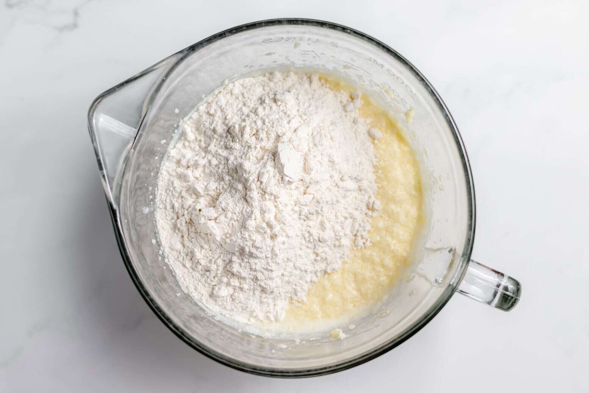 half the flour mixture added to batter