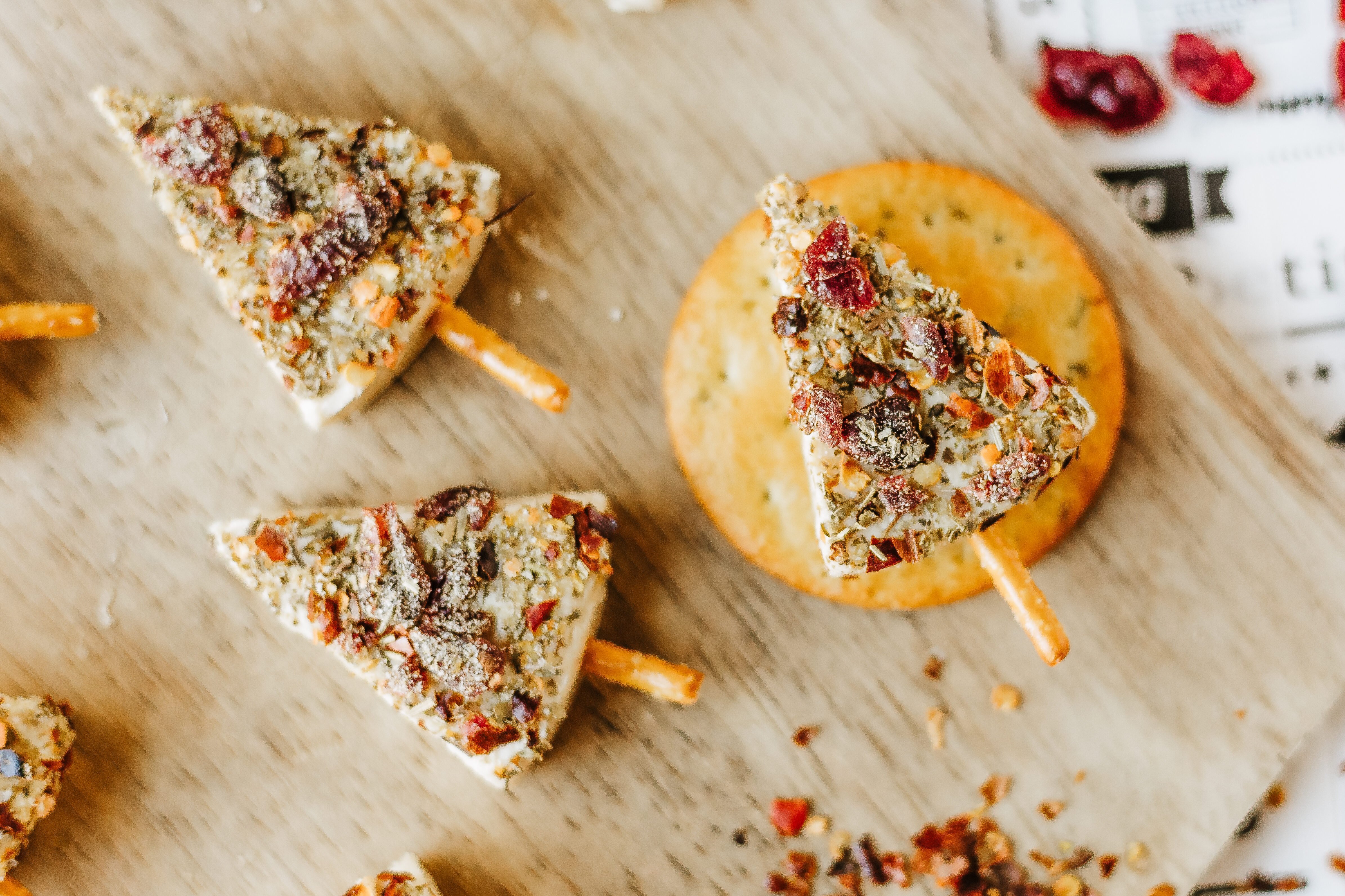 christmas tree appetizer made with laughing cow cheese wedges