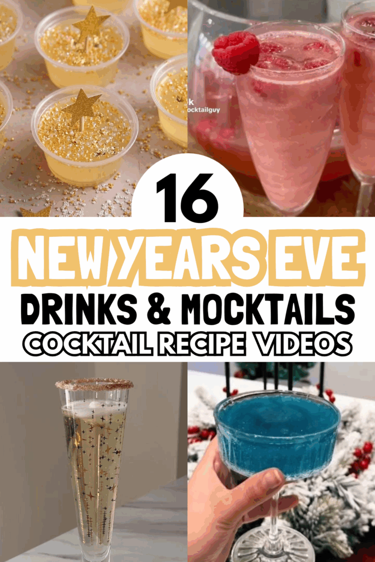 collage of new years eve cocktails and jello shots with text overlay