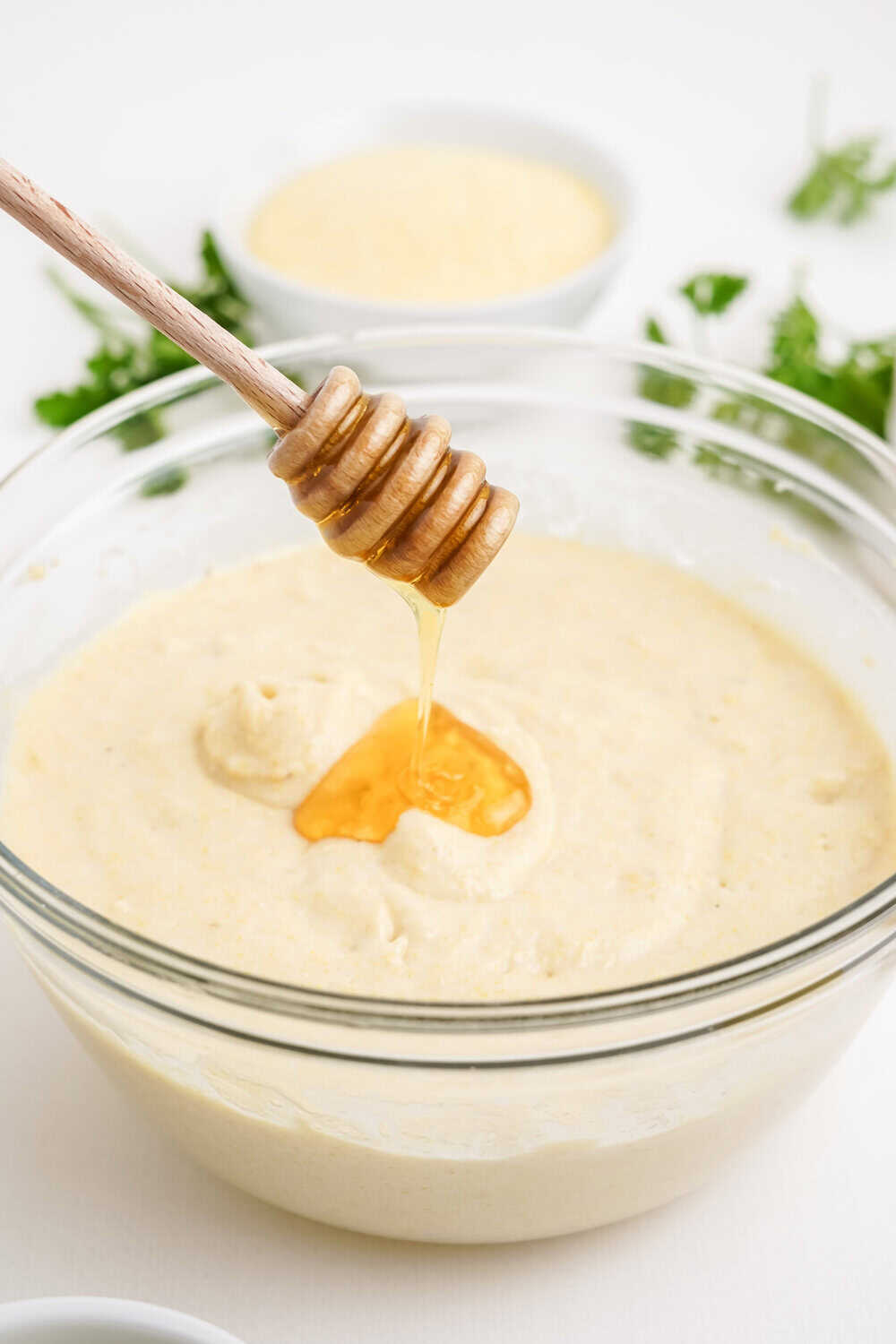 honey drizzled into cornbread batter
