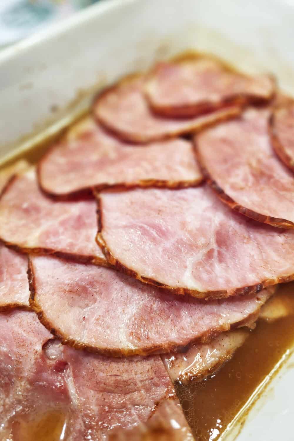 sliced ham with easy glaze made with brown sugar