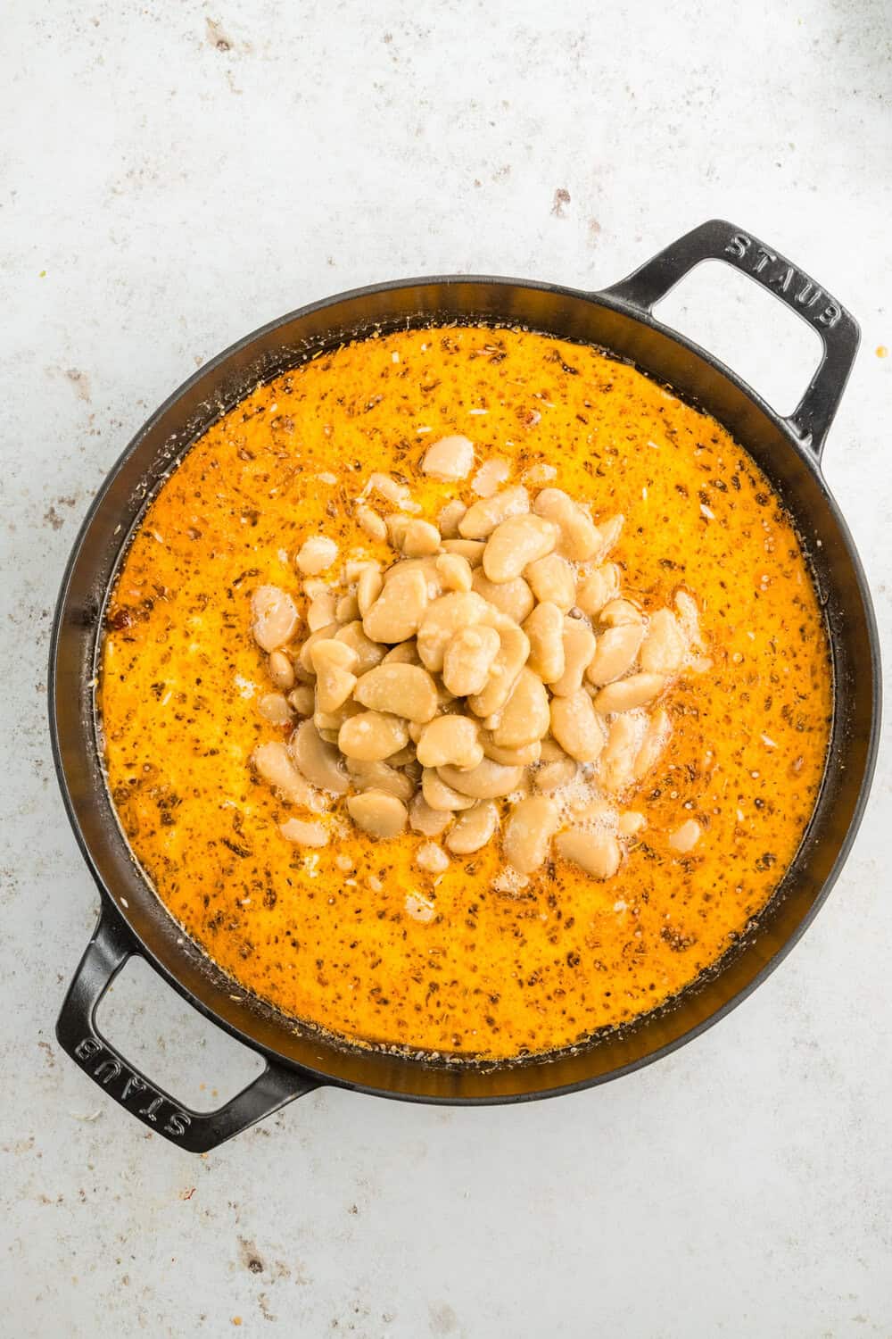butter beans added to skillet