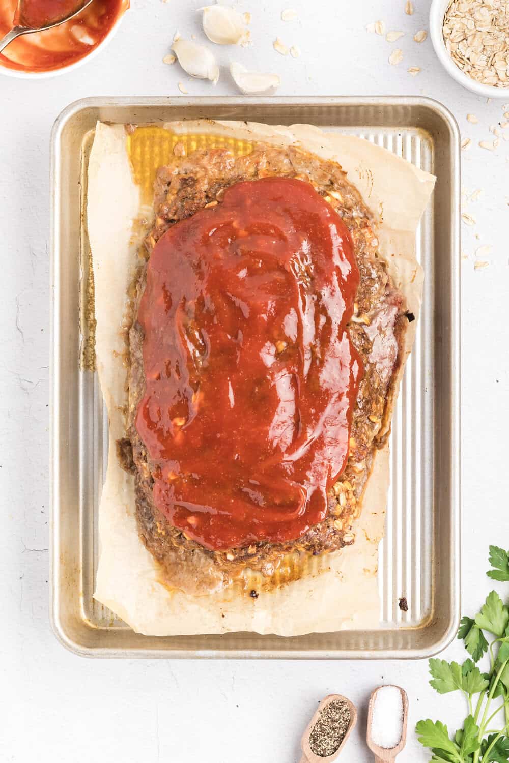 meatloaf sauce spread on meatloaf