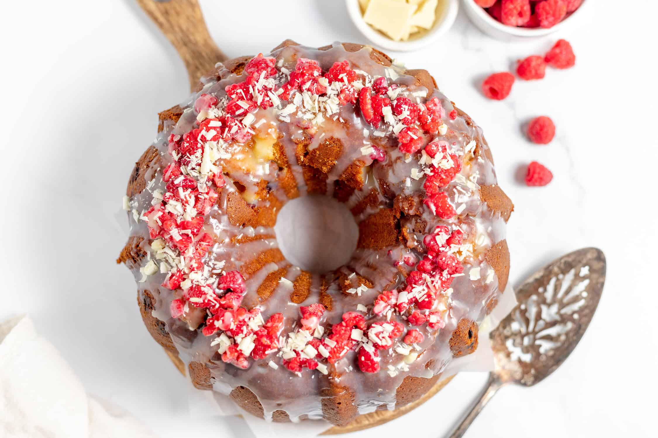 White Chocolate Raspberry Bundt Cake