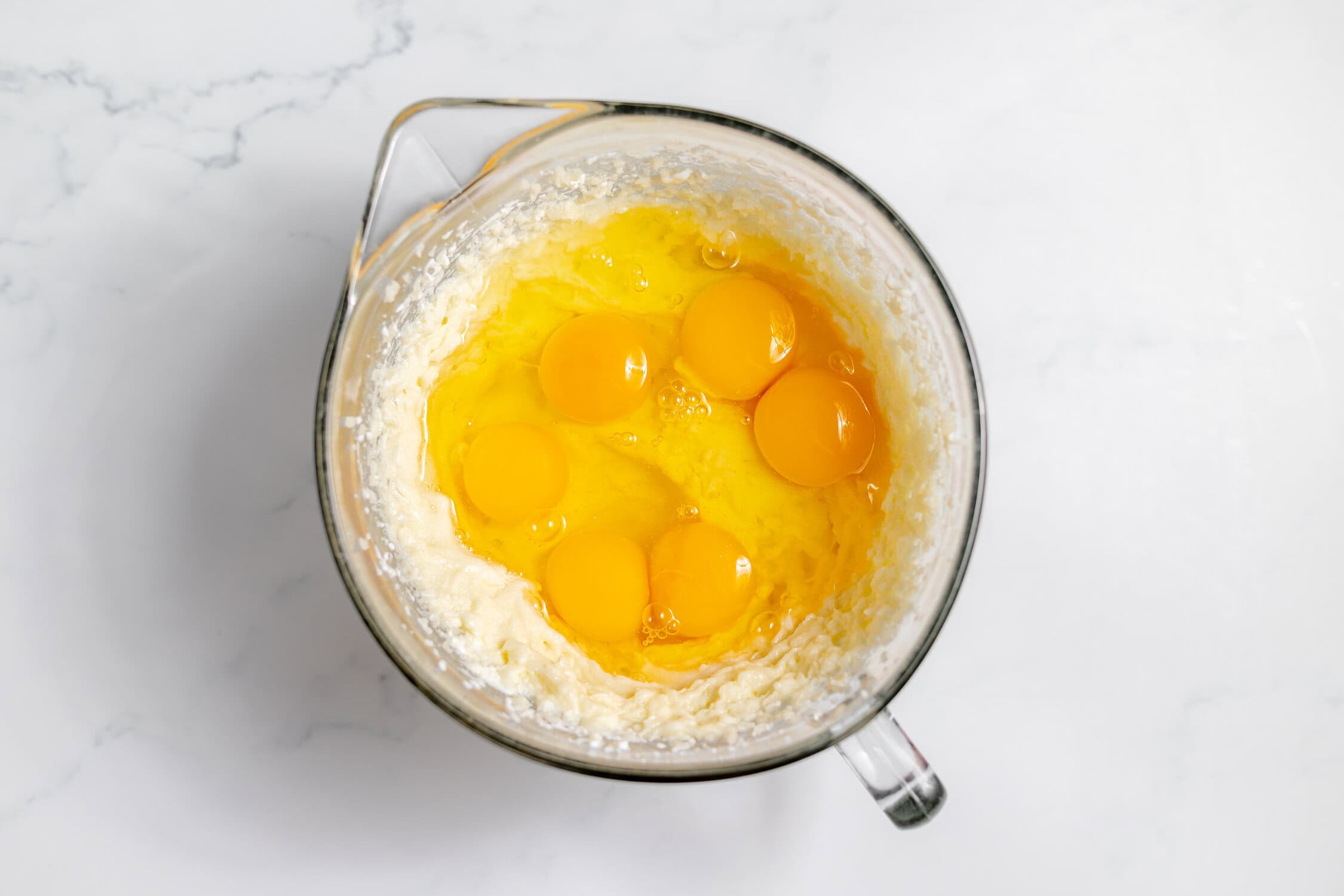 eggs added to creamed sugar and butter