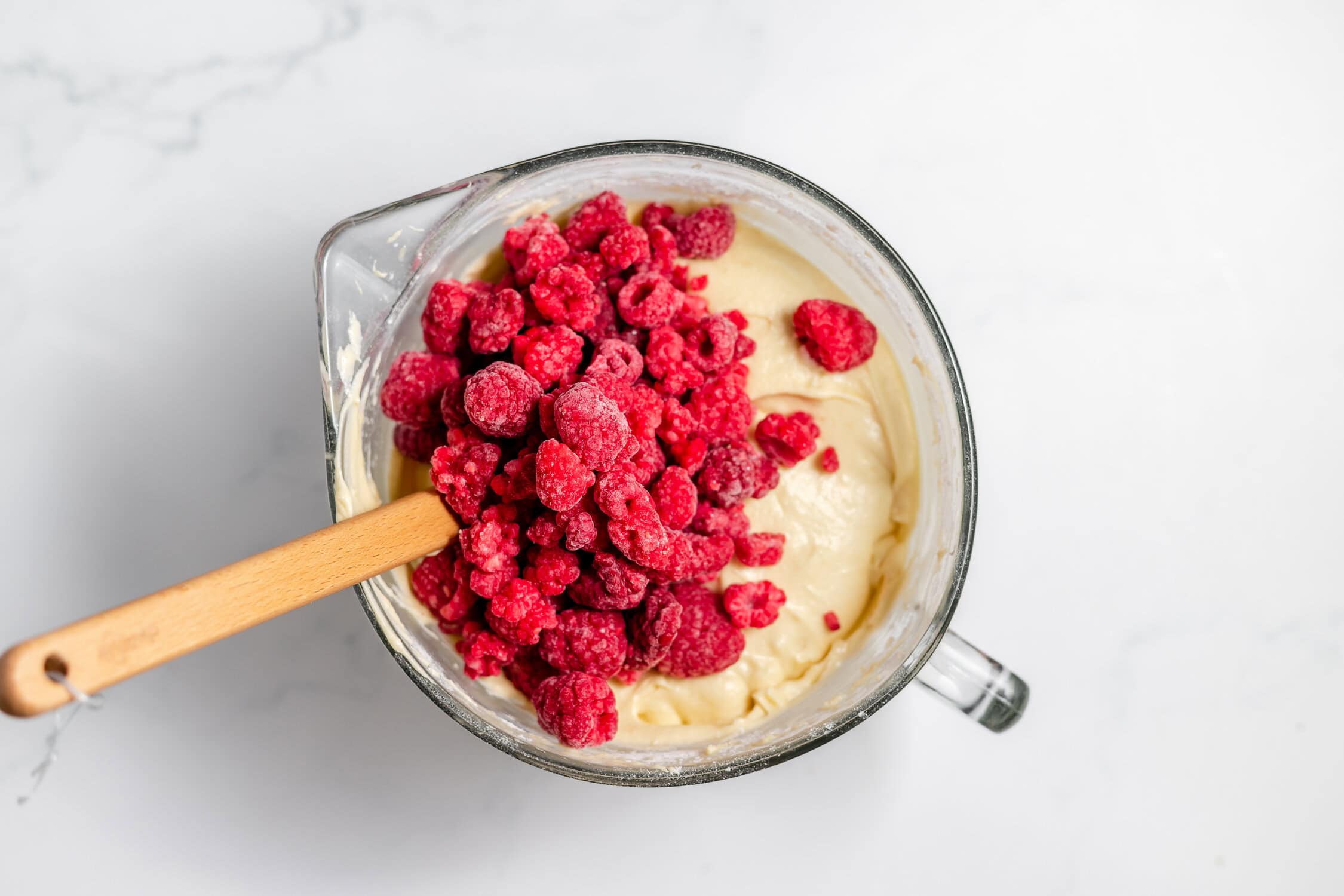 raspberries on top of batter