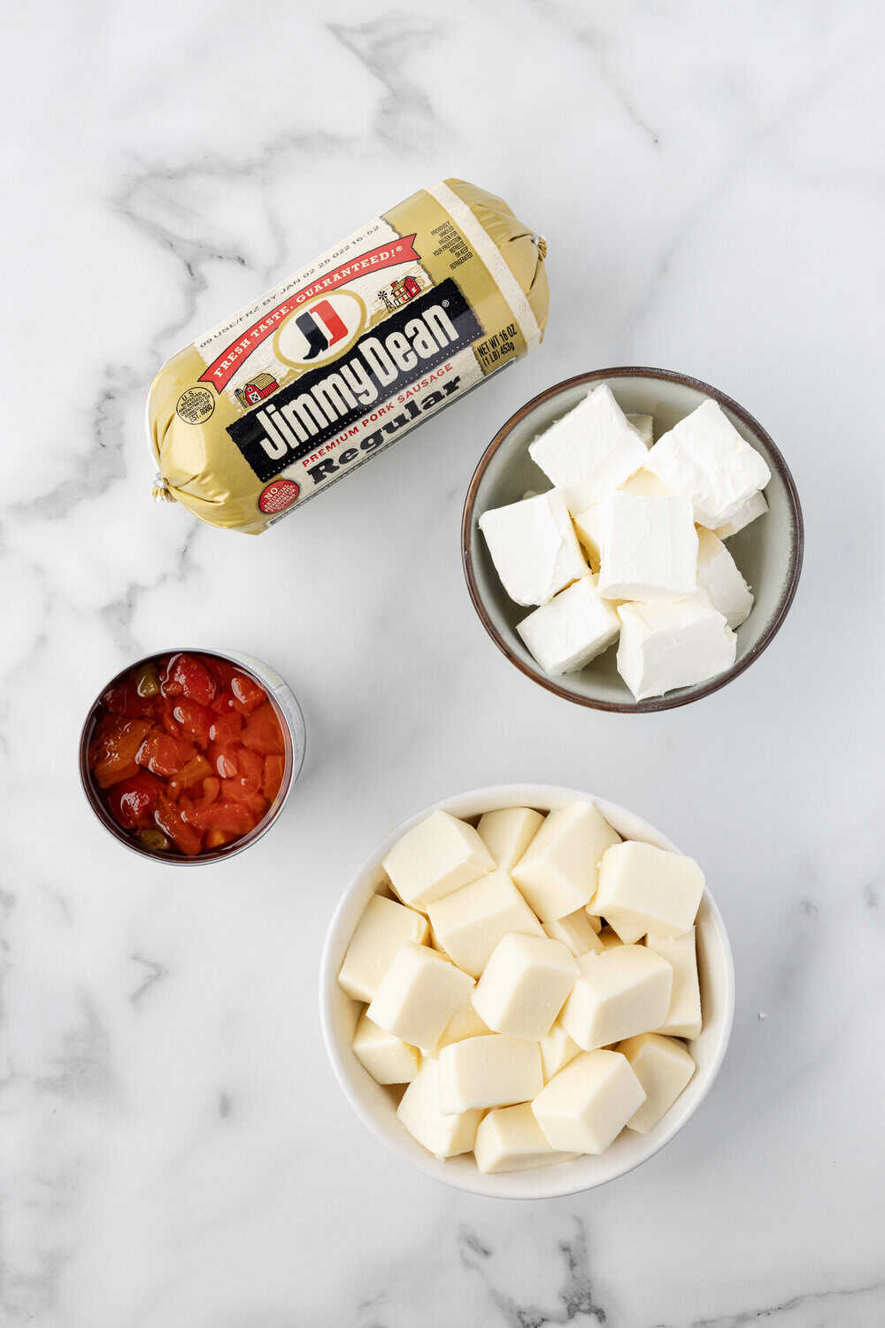 ingredients for sausage rotel cheese dip