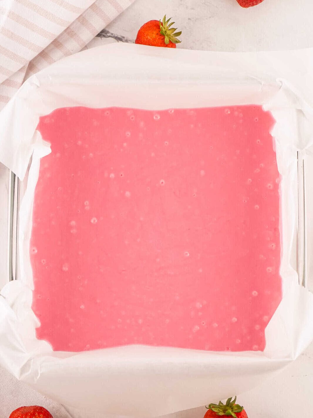 fudge mixture poured into lined baking pan