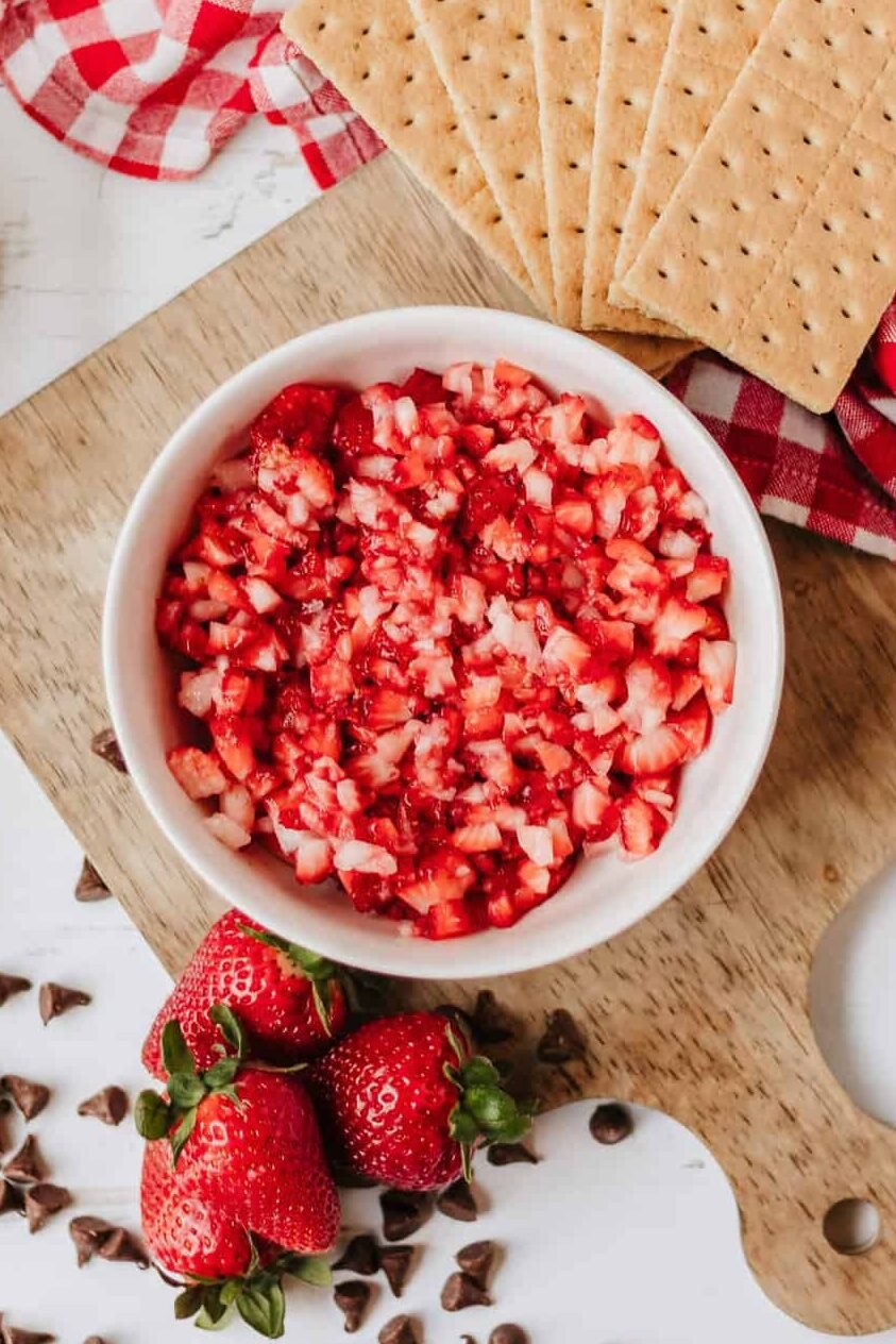 diced strawberries in a bowl