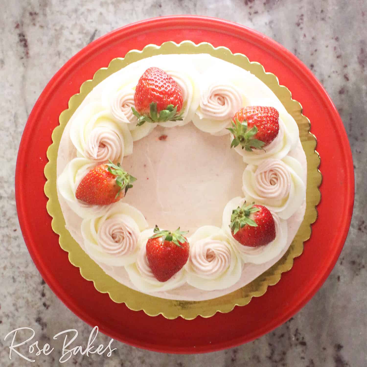 fresh strawberry cake with strawberry buttercream