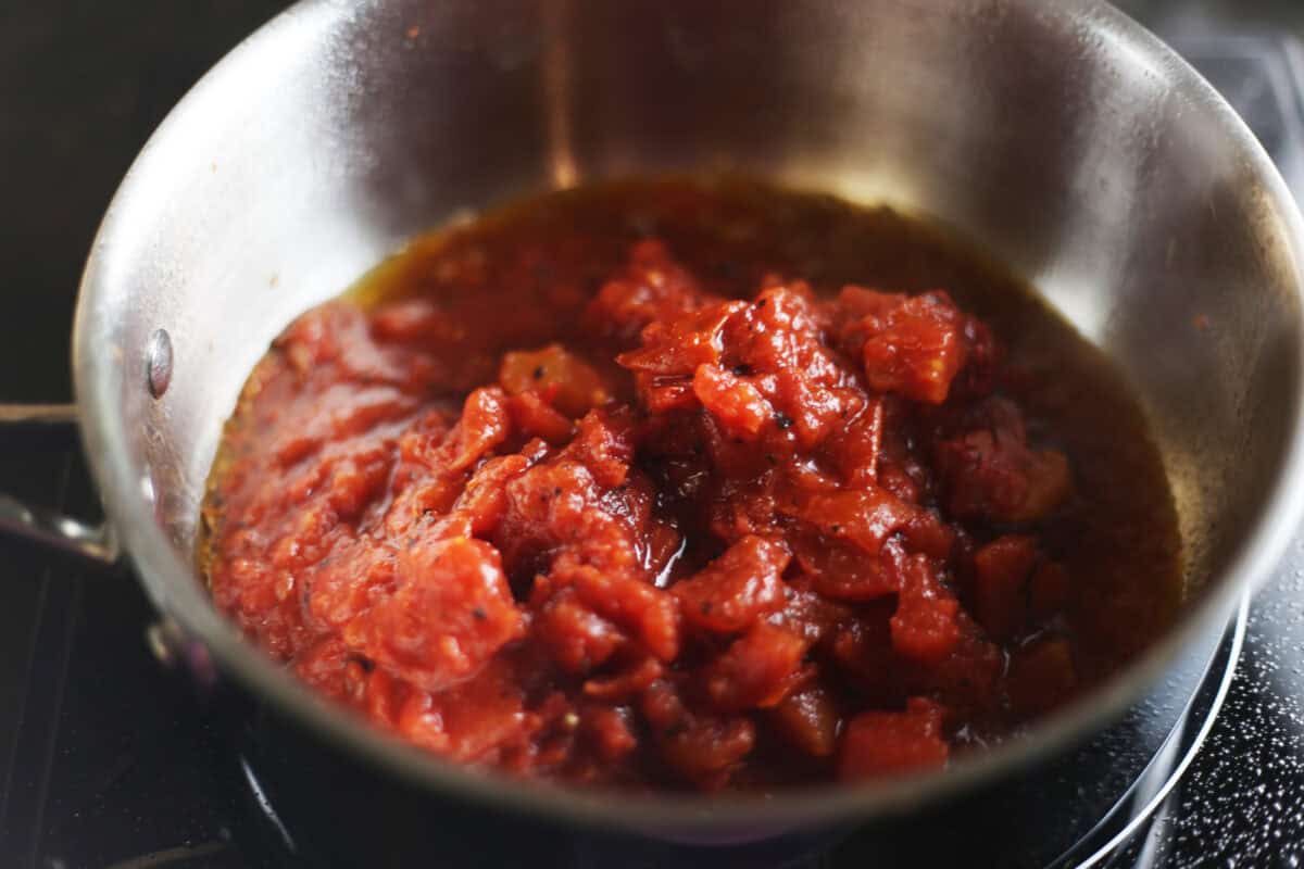 fire roasted tomatoes in pan