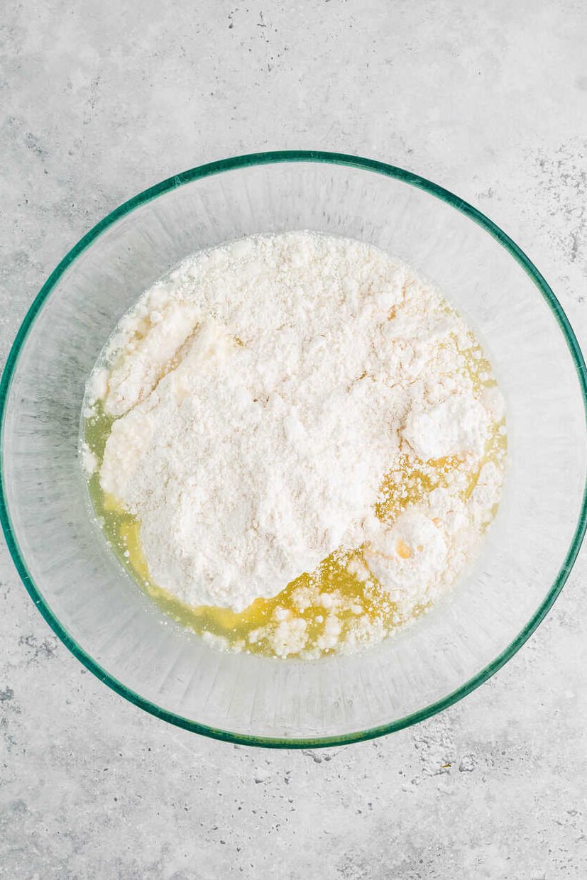 cake mix ingredients in mixing bowl