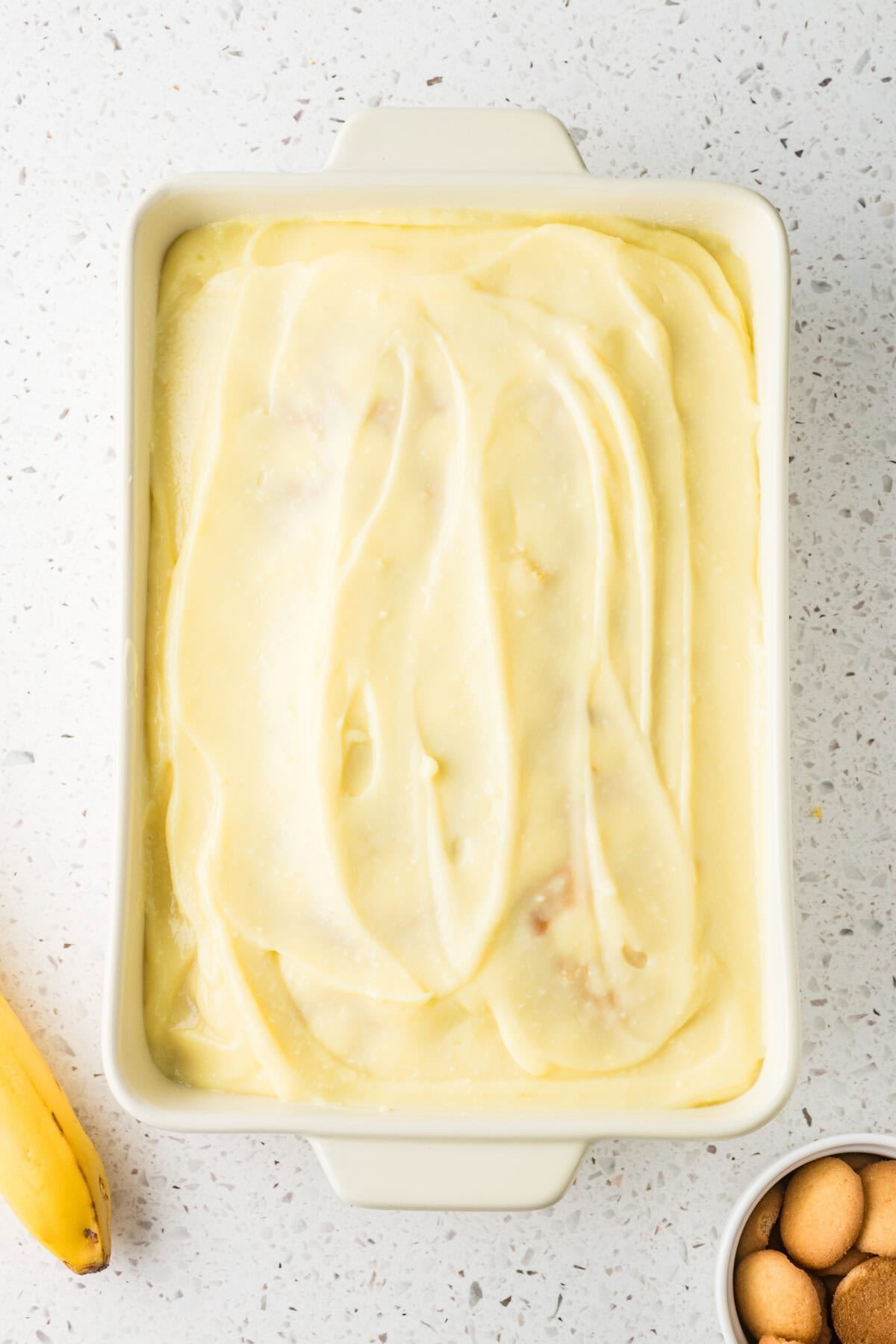 pudding spread over the cake