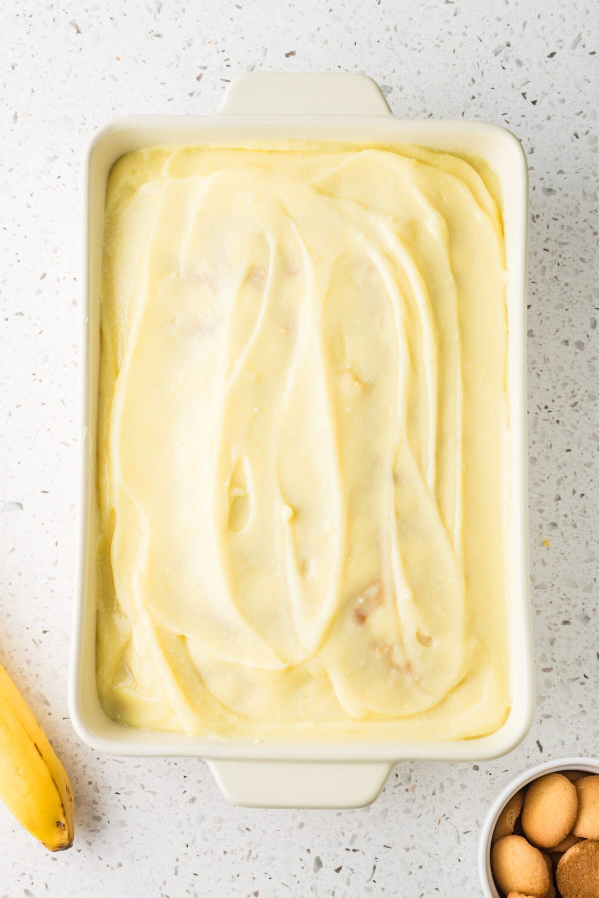 pudding spread over the cake