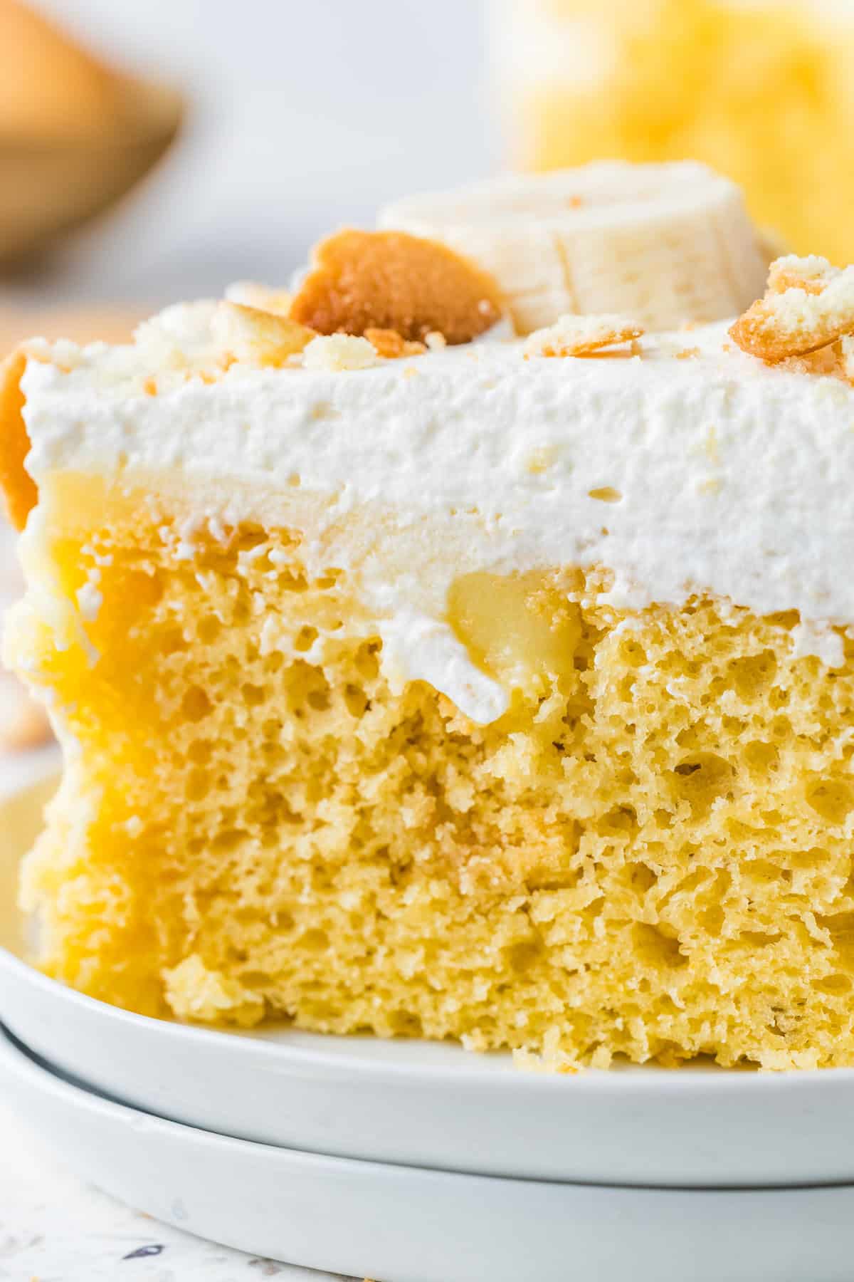 banana pudding poke cake up close